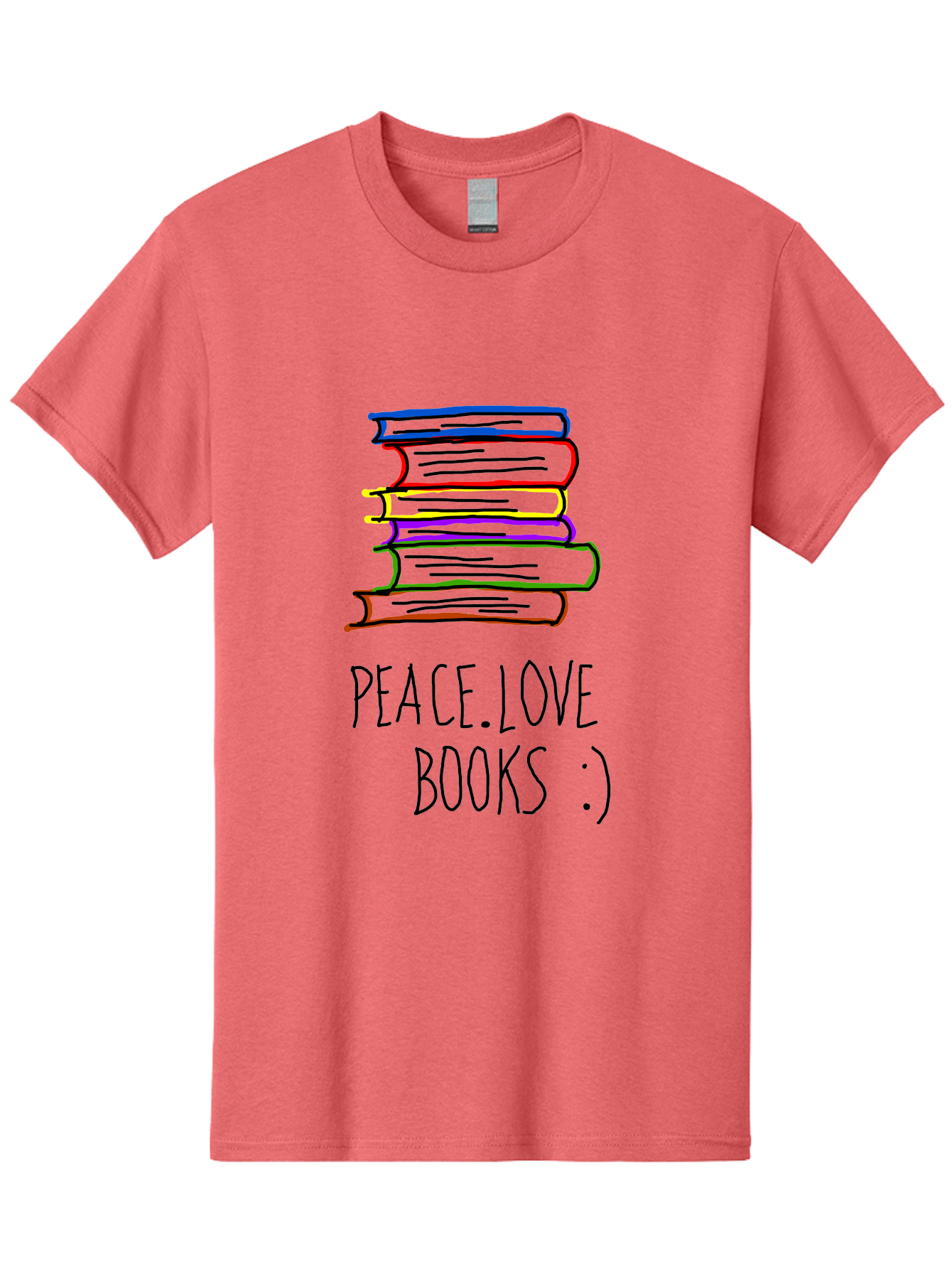Peace-Love-Books Men'S Graphic Tee, 100% Cotton, Comfortable Casual Summer Wear, Machine Washable, Stack Of Books, Love For Reading, Peaceful Atmosphere, Inspirational Quote, Book Lovers, Reading Culture, Inspirational Message, -  Aaa109