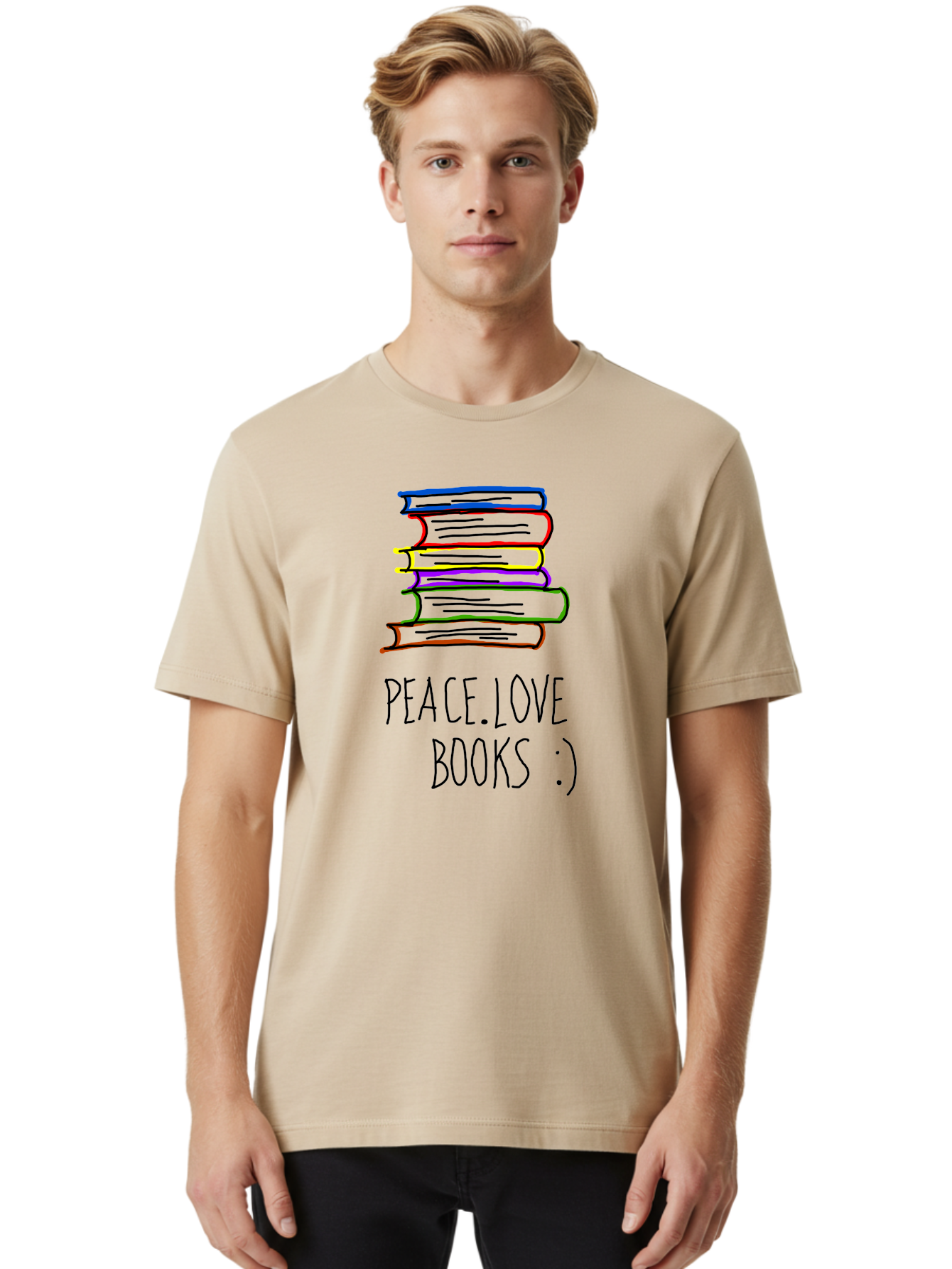 Peace-Love-Books Men'S Graphic Tee, 100% Cotton, Comfortable Casual Summer Wear, Machine Washable, Stack Of Books, Love For Reading, Peaceful Atmosphere, Inspirational Quote, Book Lovers, Reading Culture, Inspirational Message, -  Aaa109 24