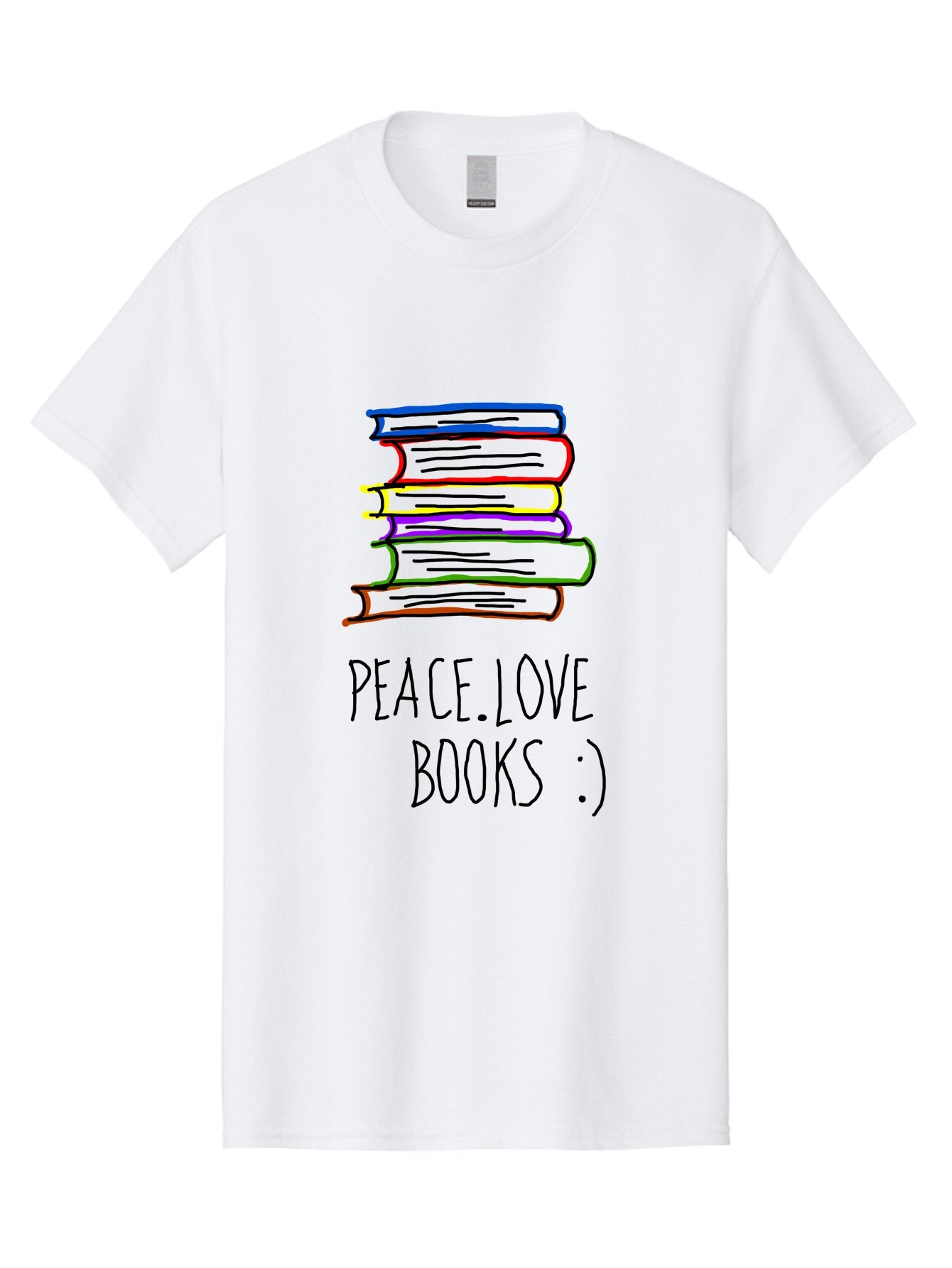 Peace-Love-Books Men'S Graphic Tee, 100% Cotton, Comfortable Casual Summer Wear, Machine Washable, Stack Of Books, Love For Reading, Peaceful Atmosphere, Inspirational Quote, Book Lovers, Reading Culture, Inspirational Message, -  Aaa109
