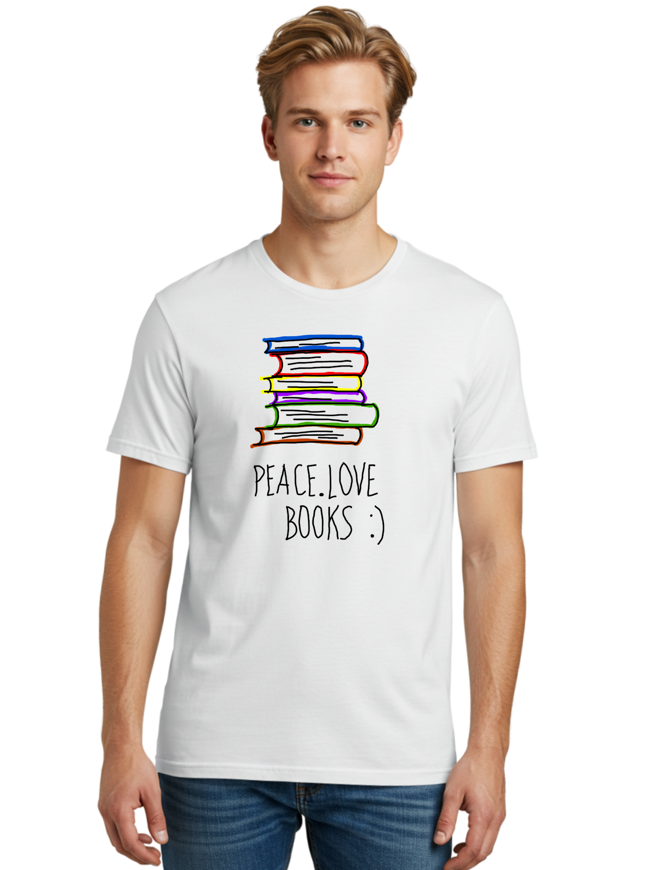 Peace-Love-Books Men'S Graphic Tee, 100% Cotton, Comfortable Casual Summer Wear, Machine Washable, Stack Of Books, Love For Reading, Peaceful Atmosphere, Inspirational Quote, Book Lovers, Reading Culture, Inspirational Message, -  Aaa109 22