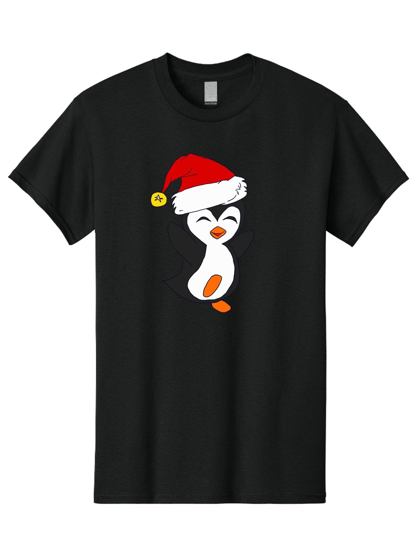 Penguin-With-Santa-Hat Men'S Graphic Tee, 100% Cotton, Comfortable Casual Summer Wear, Machine Washable, Cartoon Penguin, Santa Hat, Christmas Character, Festive Holiday, Cartoon Illustration, Winter Wonderland, Cute Animal, -  Aaa110 11