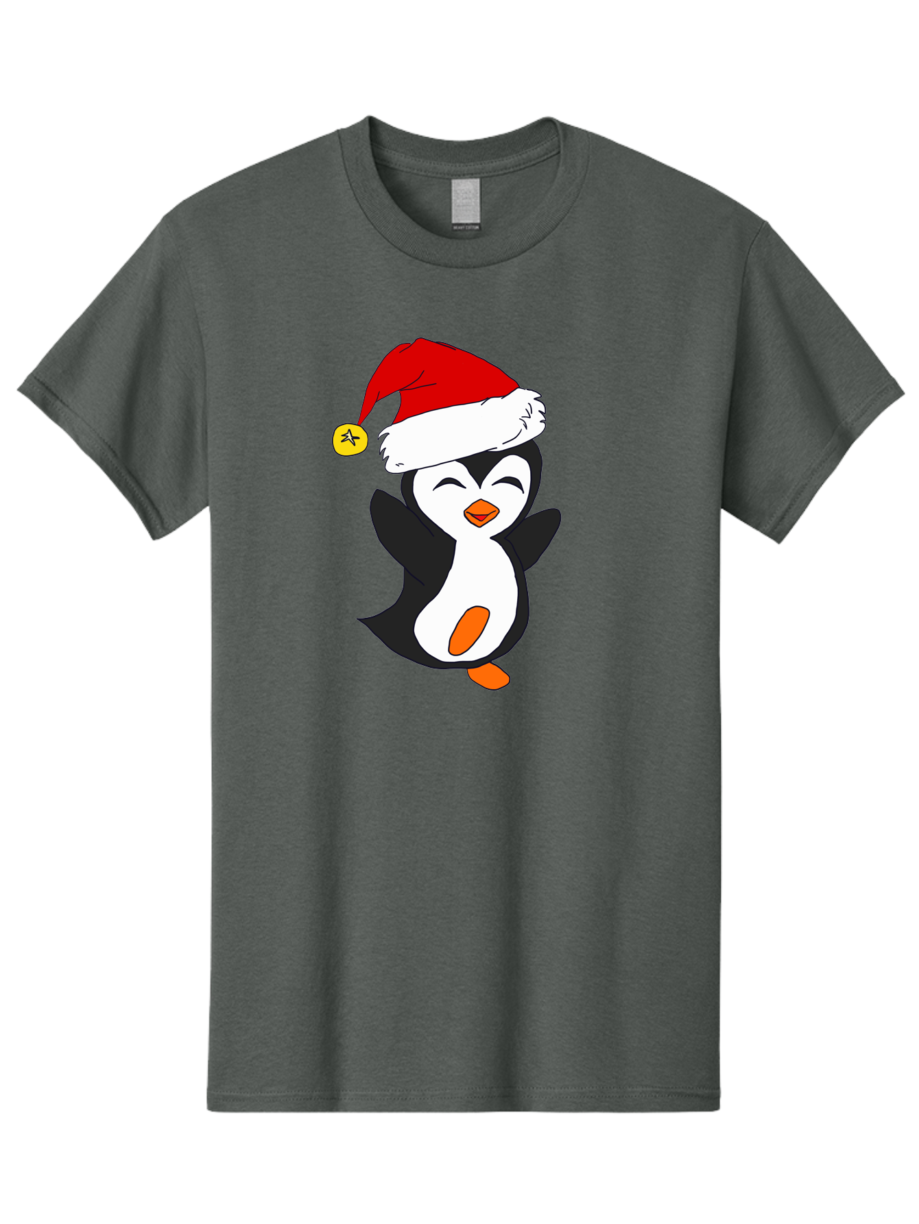 Penguin-With-Santa-Hat Men'S Graphic Tee, 100% Cotton, Comfortable Casual Summer Wear, Machine Washable, Cartoon Penguin, Santa Hat, Christmas Character, Festive Holiday, Cartoon Illustration, Winter Wonderland, Cute Animal, -  Aaa110 25