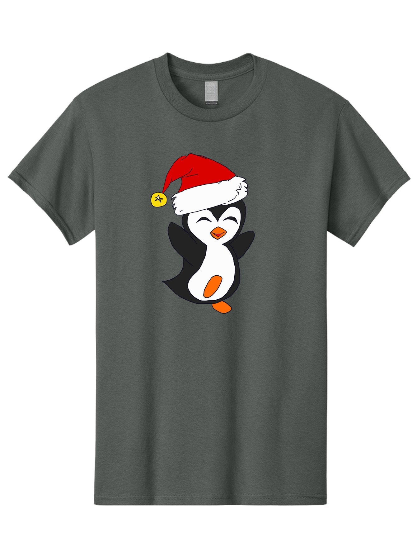 Penguin-With-Santa-Hat Men'S Graphic Tee, 100% Cotton, Comfortable Casual Summer Wear, Machine Washable, Cartoon Penguin, Santa Hat, Christmas Character, Festive Holiday, Cartoon Illustration, Winter Wonderland, Cute Animal, -  Aaa110 23