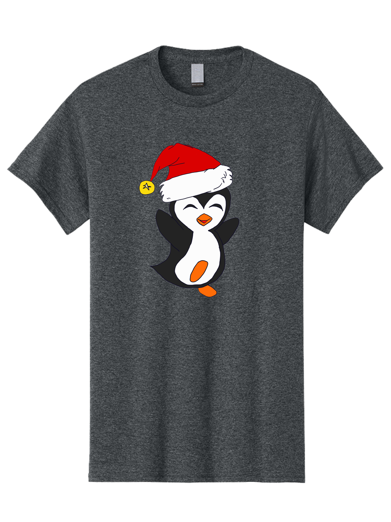 Penguin-With-Santa-Hat Men'S Graphic Tee, 100% Cotton, Comfortable Casual Summer Wear, Machine Washable, Cartoon Penguin, Santa Hat, Christmas Character, Festive Holiday, Cartoon Illustration, Winter Wonderland, Cute Animal, -  Aaa110 3