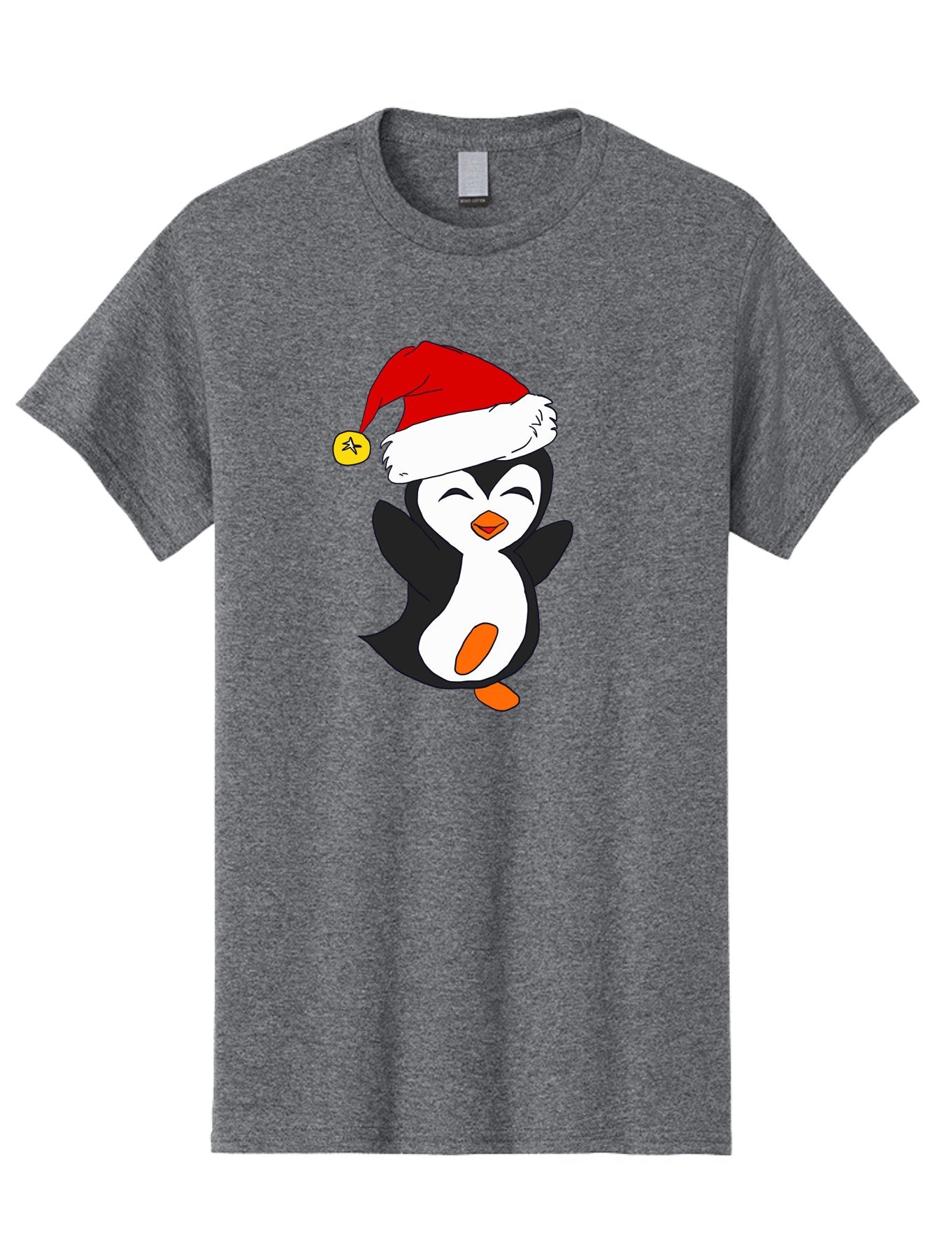 Penguin-With-Santa-Hat Men'S Graphic Tee, 100% Cotton, Comfortable Casual Summer Wear, Machine Washable, Cartoon Penguin, Santa Hat, Christmas Character, Festive Holiday, Cartoon Illustration, Winter Wonderland, Cute Animal, -  Aaa110 7
