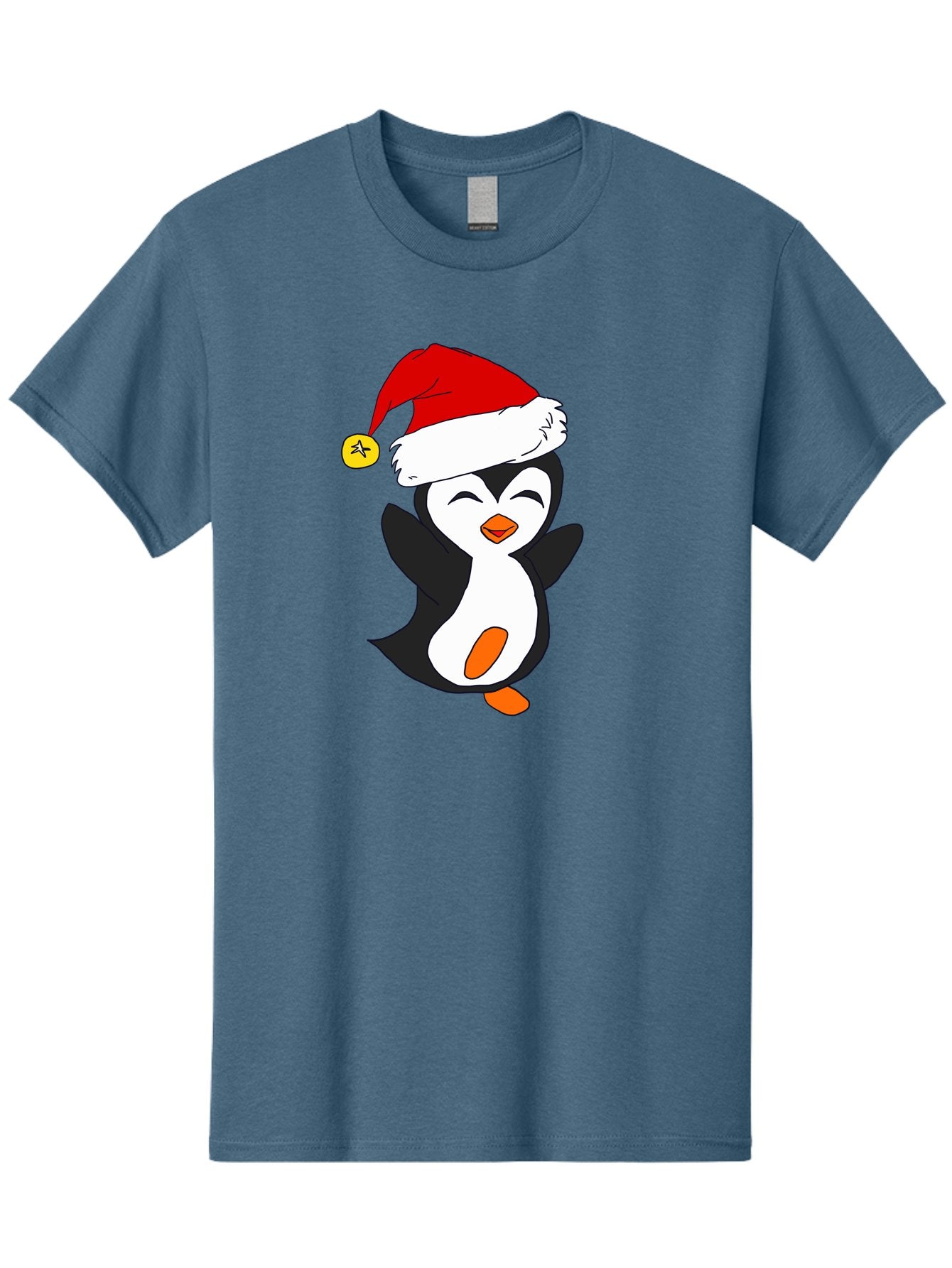 Penguin-With-Santa-Hat Men'S Graphic Tee, 100% Cotton, Comfortable Casual Summer Wear, Machine Washable, Cartoon Penguin, Santa Hat, Christmas Character, Festive Holiday, Cartoon Illustration, Winter Wonderland, Cute Animal, -  Aaa110 13
