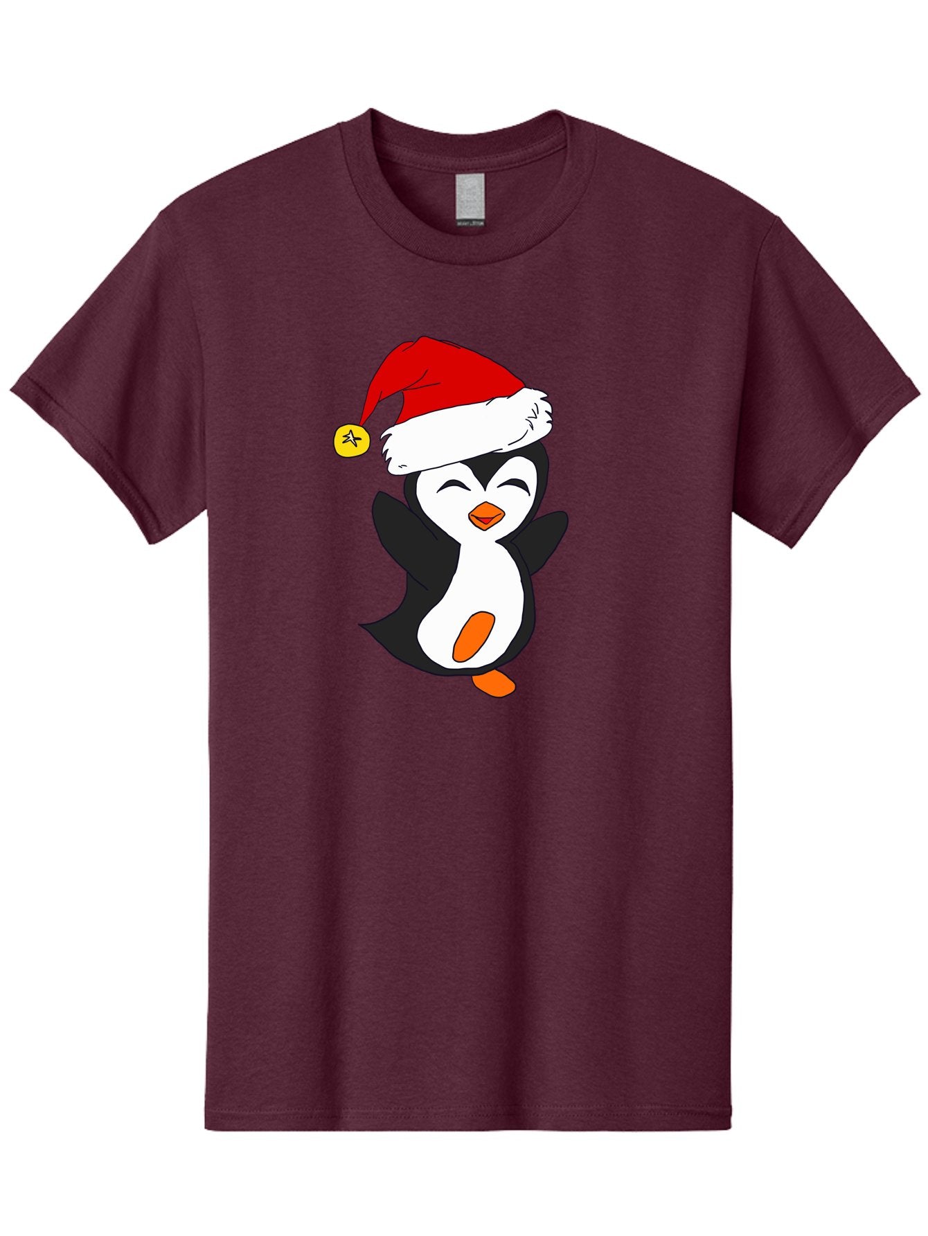 Penguin-With-Santa-Hat Men'S Graphic Tee, 100% Cotton, Comfortable Casual Summer Wear, Machine Washable, Cartoon Penguin, Santa Hat, Christmas Character, Festive Holiday, Cartoon Illustration, Winter Wonderland, Cute Animal, -  Aaa110 5