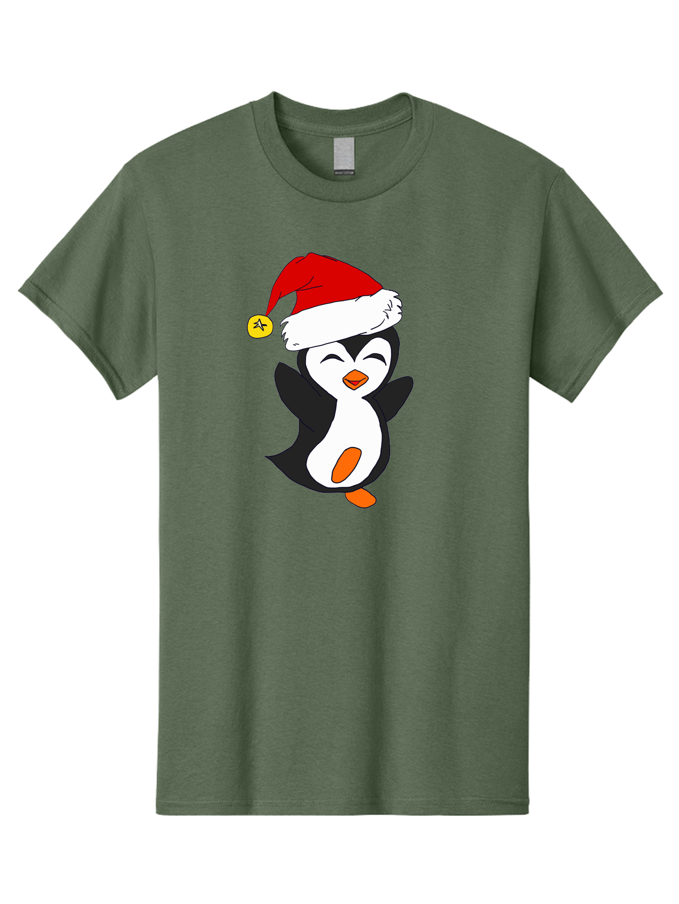 Penguin-With-Santa-Hat Men'S Graphic Tee, 100% Cotton, Comfortable Casual Summer Wear, Machine Washable, Cartoon Penguin, Santa Hat, Christmas Character, Festive Holiday, Cartoon Illustration, Winter Wonderland, Cute Animal, -  Aaa110