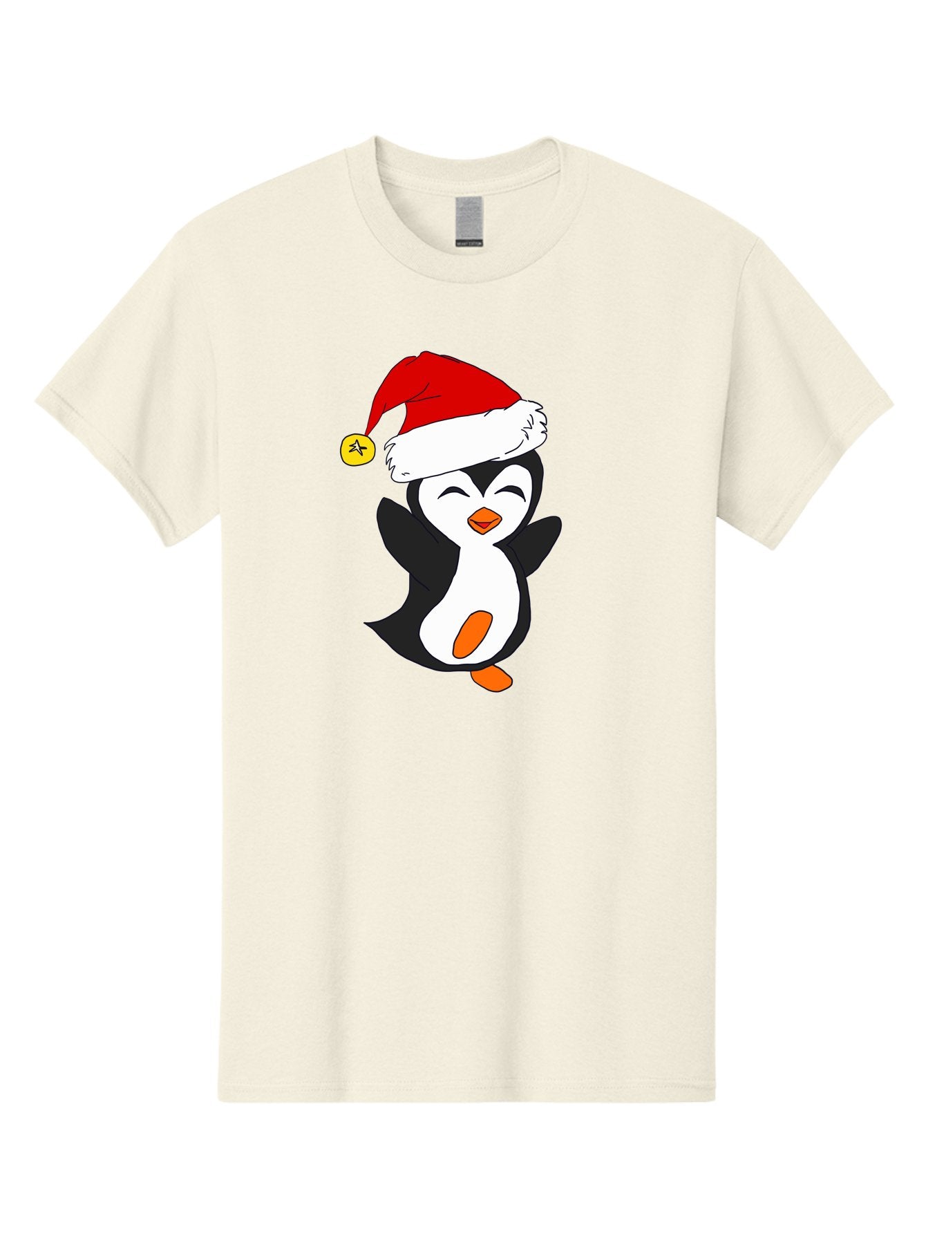 Penguin-With-Santa-Hat Men'S Graphic Tee, 100% Cotton, Comfortable Casual Summer Wear, Machine Washable, Cartoon Penguin, Santa Hat, Christmas Character, Festive Holiday, Cartoon Illustration, Winter Wonderland, Cute Animal, -  Aaa110 21