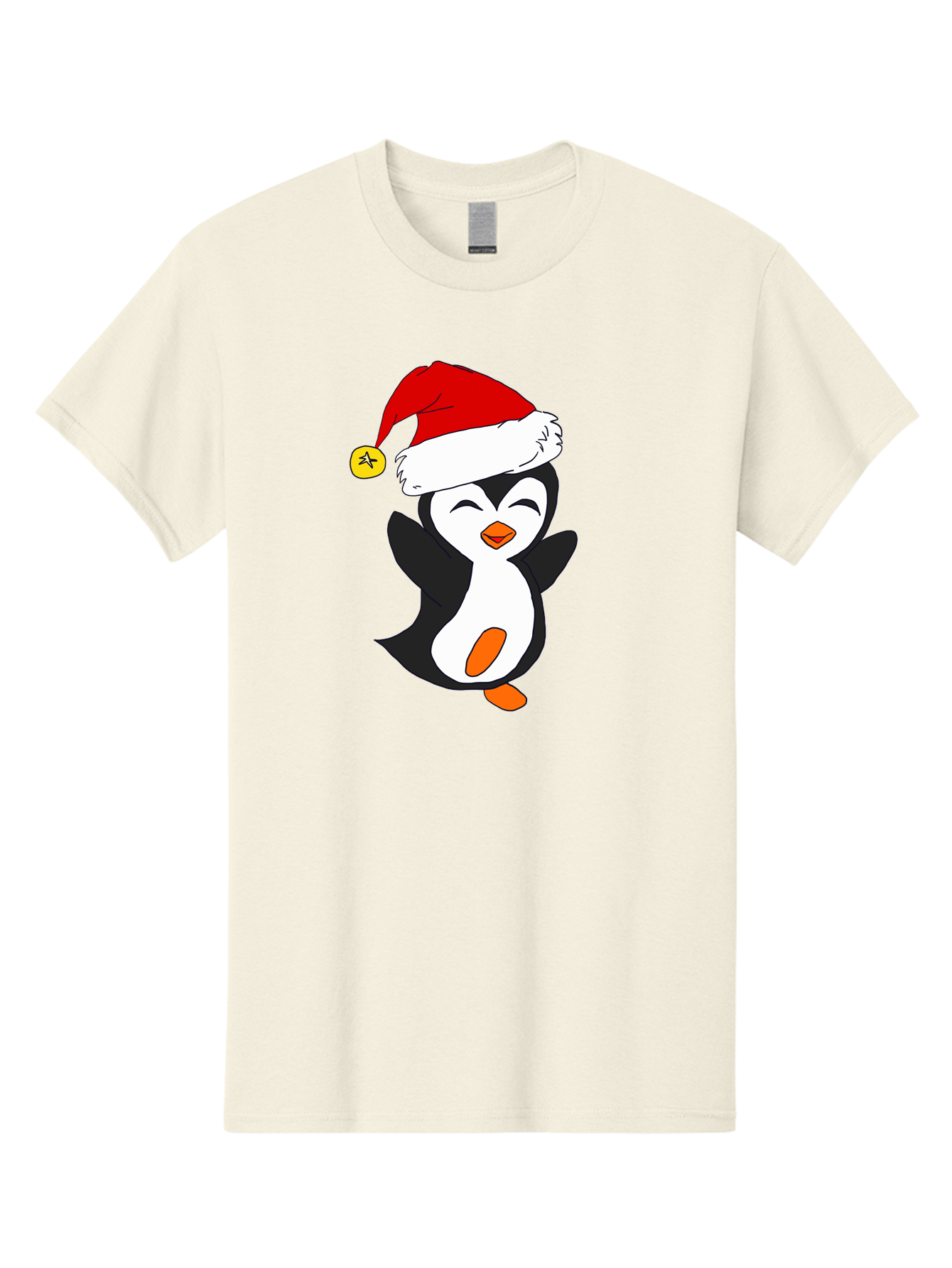 Penguin-With-Santa-Hat Men'S Graphic Tee, 100% Cotton, Comfortable Casual Summer Wear, Machine Washable, Cartoon Penguin, Santa Hat, Christmas Character, Festive Holiday, Cartoon Illustration, Winter Wonderland, Cute Animal, -  Aaa110 13
