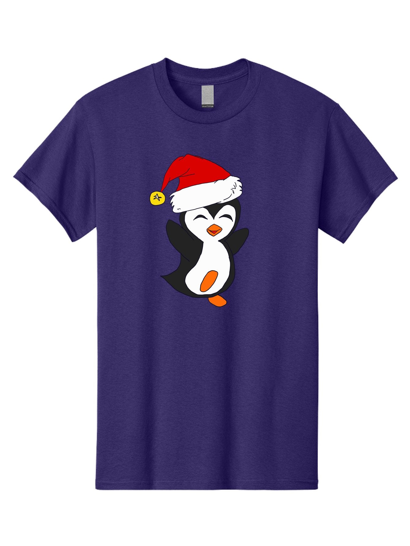 Penguin-With-Santa-Hat Men'S Graphic Tee, 100% Cotton, Comfortable Casual Summer Wear, Machine Washable, Cartoon Penguin, Santa Hat, Christmas Character, Festive Holiday, Cartoon Illustration, Winter Wonderland, Cute Animal, -  Aaa110 25
