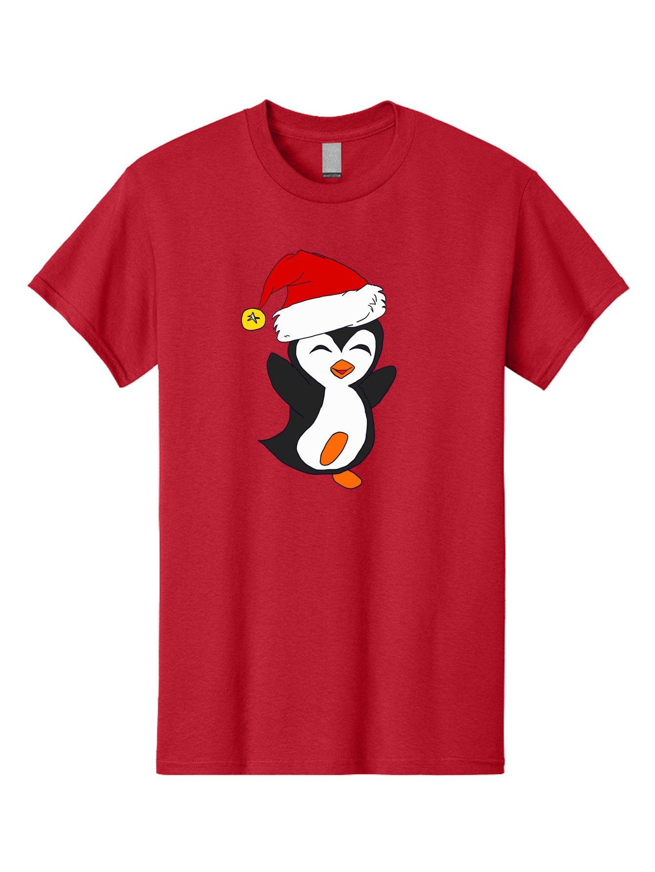 Penguin-With-Santa-Hat Men'S Graphic Tee, 100% Cotton, Comfortable Casual Summer Wear, Machine Washable, Cartoon Penguin, Santa Hat, Christmas Character, Festive Holiday, Cartoon Illustration, Winter Wonderland, Cute Animal, -  Aaa110 29