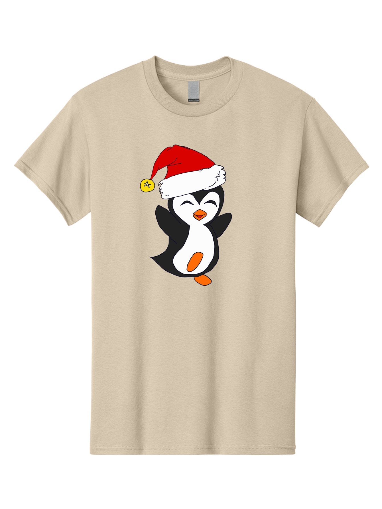 Penguin-With-Santa-Hat Men'S Graphic Tee, 100% Cotton, Comfortable Casual Summer Wear, Machine Washable, Cartoon Penguin, Santa Hat, Christmas Character, Festive Holiday, Cartoon Illustration, Winter Wonderland, Cute Animal, -  Aaa110 3