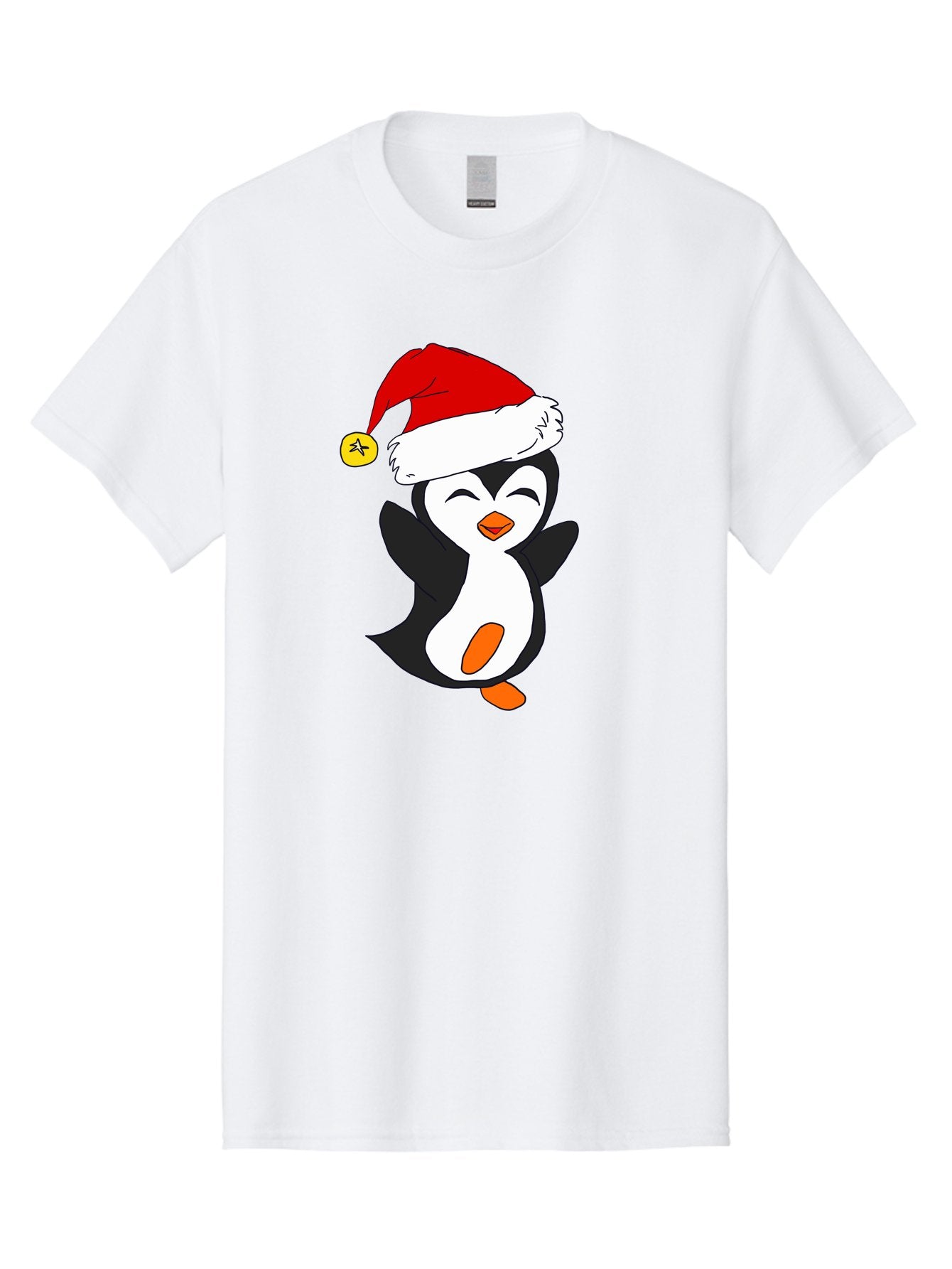 Penguin-With-Santa-Hat Men'S Graphic Tee, 100% Cotton, Comfortable Casual Summer Wear, Machine Washable, Cartoon Penguin, Santa Hat, Christmas Character, Festive Holiday, Cartoon Illustration, Winter Wonderland, Cute Animal, -  Aaa110