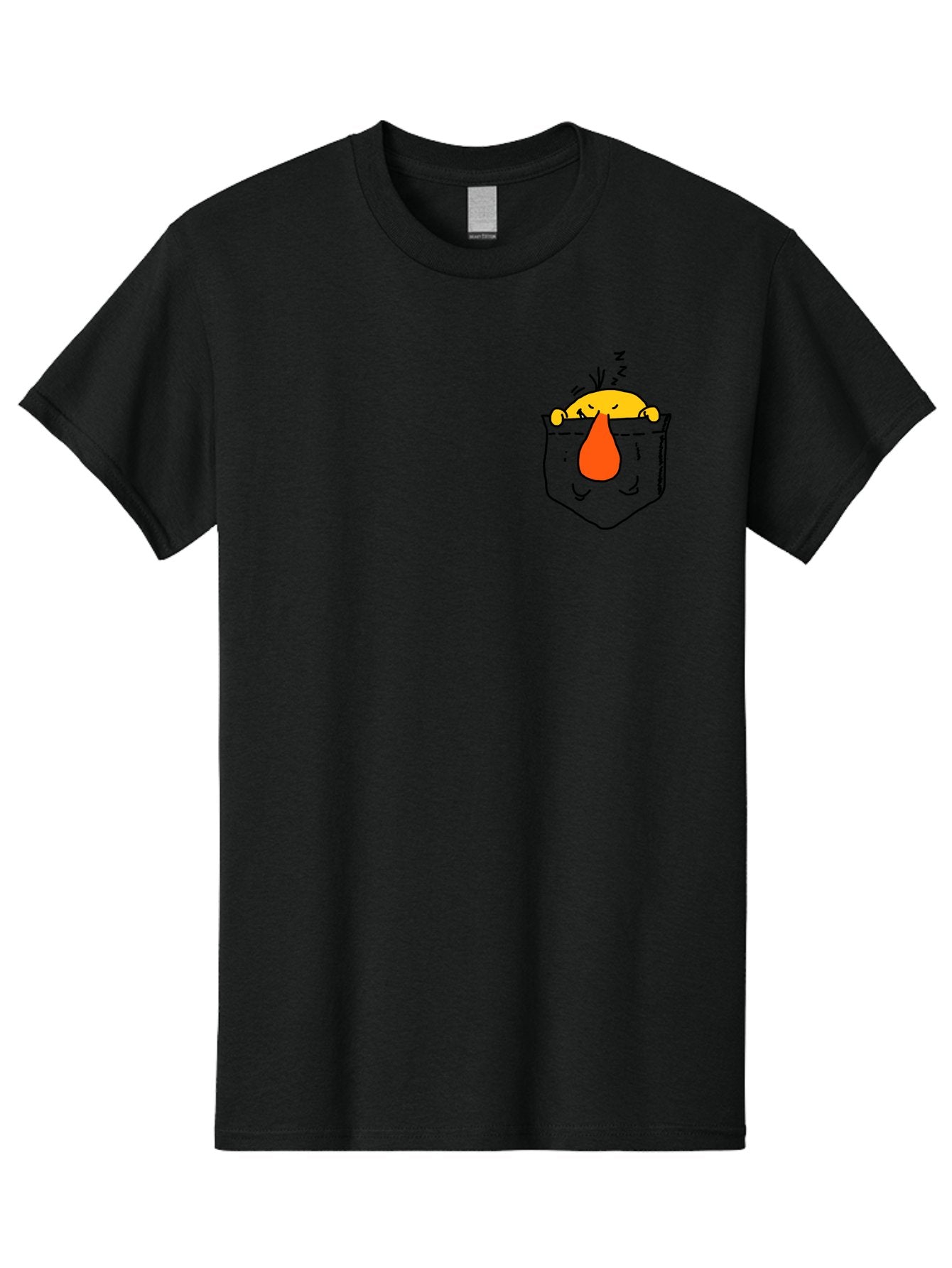 Pocket-Chicken Men'S Graphic Tee, 100% Cotton, Comfortable Casual Summer Wear, Machine Washable, Cartoon Chicken, Crying Face, Pocket Illustration, Orange Teardrop, Emotional Expression, Simple Doodle, Quirky Design, Funny Character -  Aaa114 25
