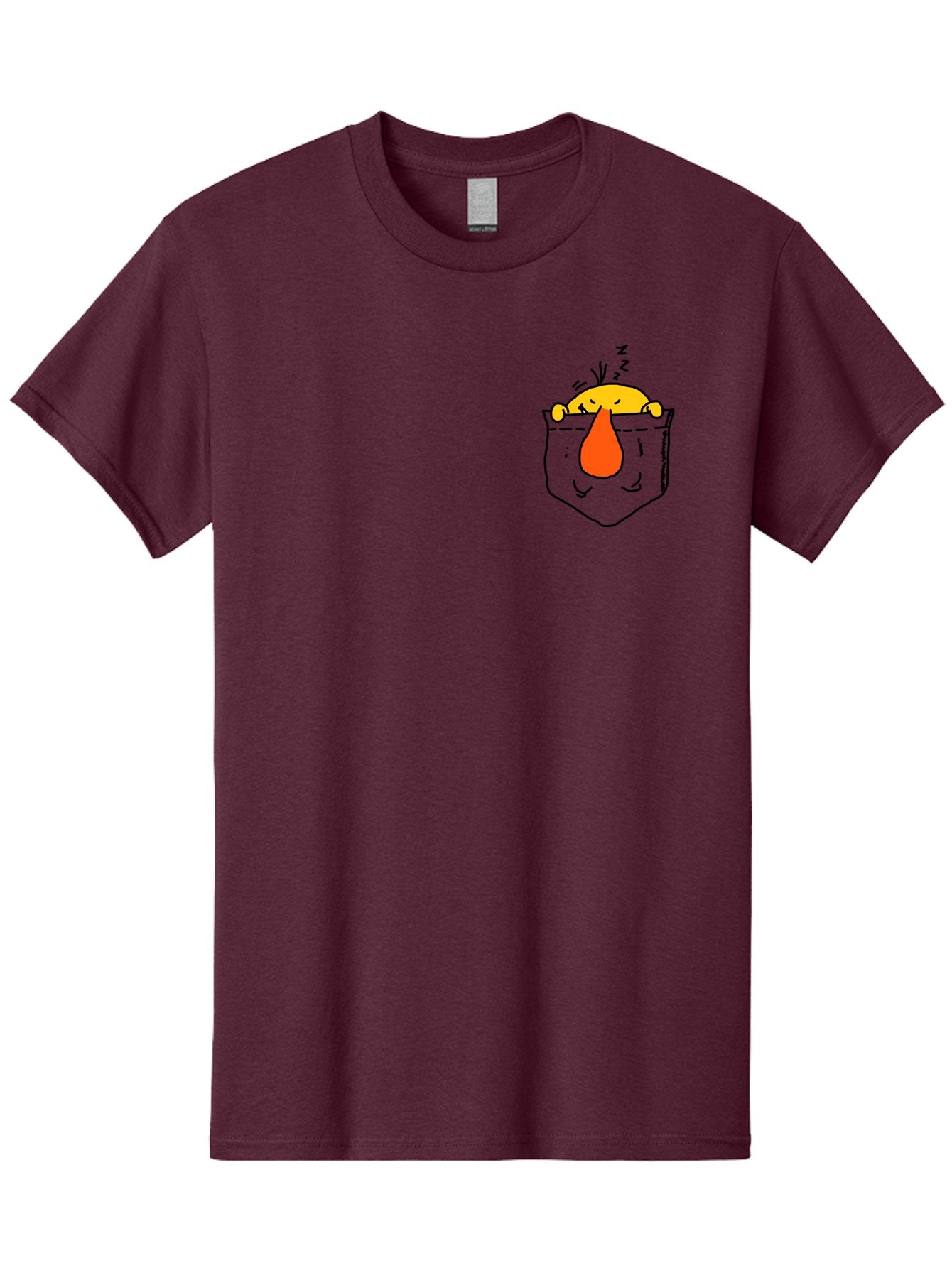 Pocket-Chicken Men'S Graphic Tee, 100% Cotton, Comfortable Casual Summer Wear, Machine Washable, Cartoon Chicken, Crying Face, Pocket Illustration, Orange Teardrop, Emotional Expression, Simple Doodle, Quirky Design, Funny Character -  Aaa114 19
