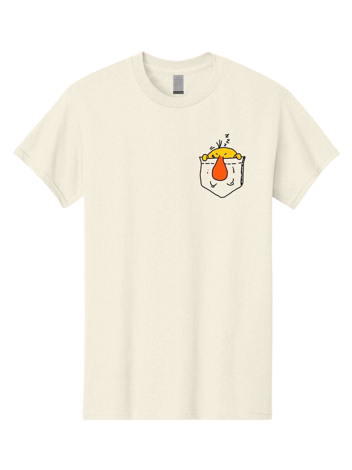 Pocket-Chicken Men'S Graphic Tee, 100% Cotton, Comfortable Casual Summer Wear, Machine Washable, Cartoon Chicken, Crying Face, Pocket Illustration, Orange Teardrop, Emotional Expression, Simple Doodle, Quirky Design, Funny Character -  Aaa114 21