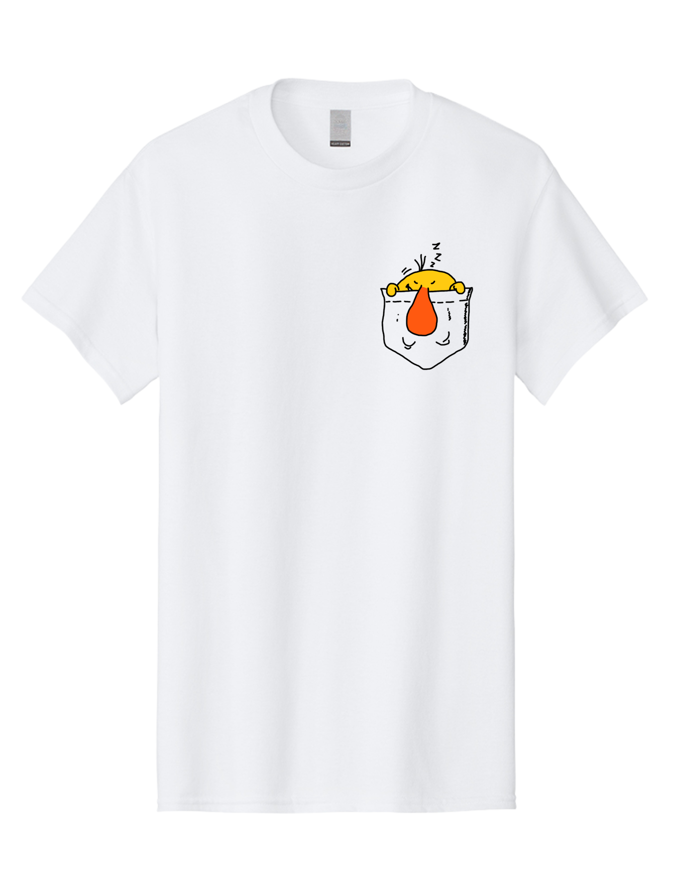 Pocket-Chicken Men'S Graphic Tee, 100% Cotton, Comfortable Casual Summer Wear, Machine Washable, Cartoon Chicken, Crying Face, Pocket Illustration, Orange Teardrop, Emotional Expression, Simple Doodle, Quirky Design, Funny Character -  Aaa114