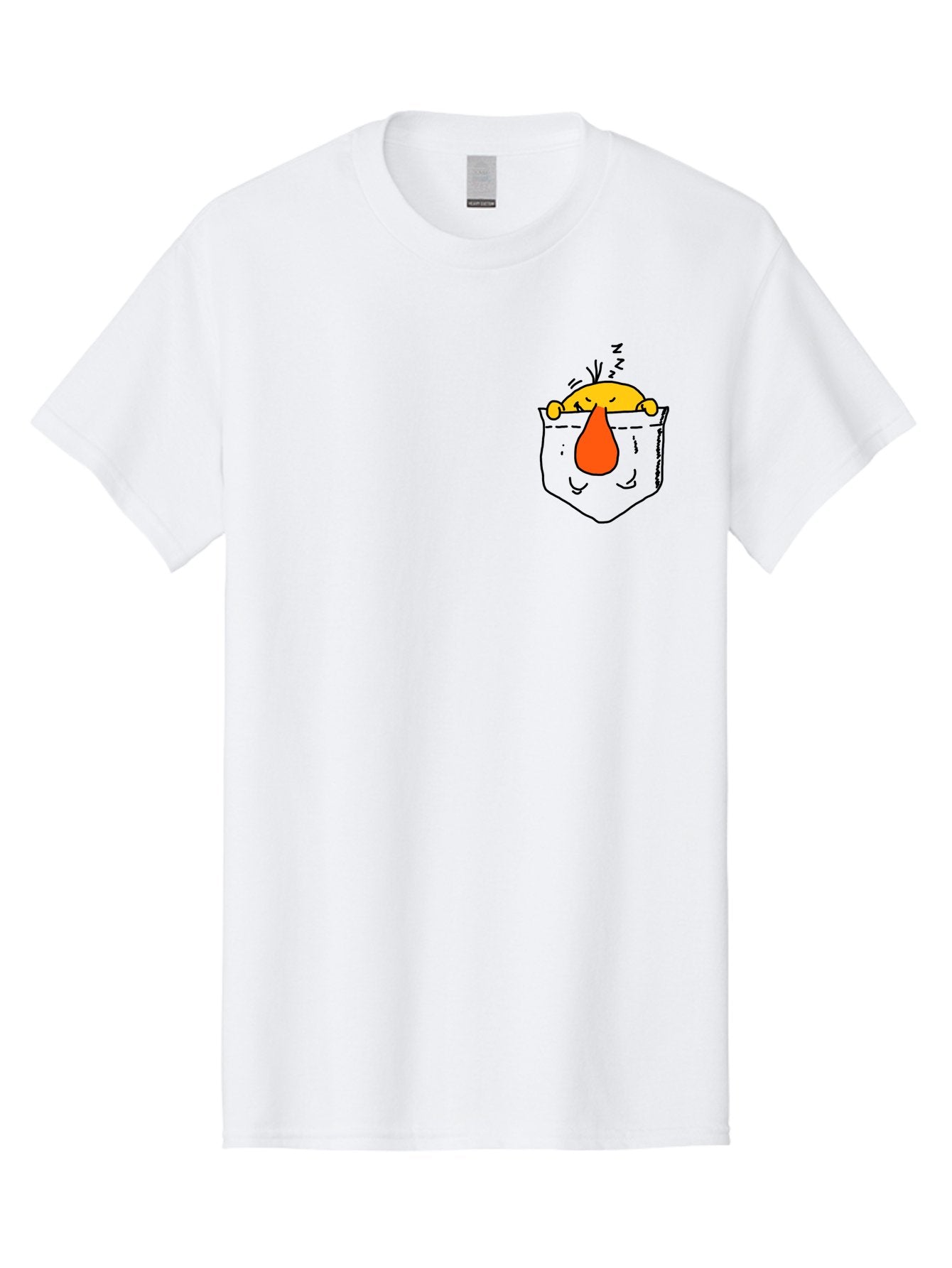 Pocket-Chicken Men'S Graphic Tee, 100% Cotton, Comfortable Casual Summer Wear, Machine Washable, Cartoon Chicken, Crying Face, Pocket Illustration, Orange Teardrop, Emotional Expression, Simple Doodle, Quirky Design, Funny Character -  Aaa114