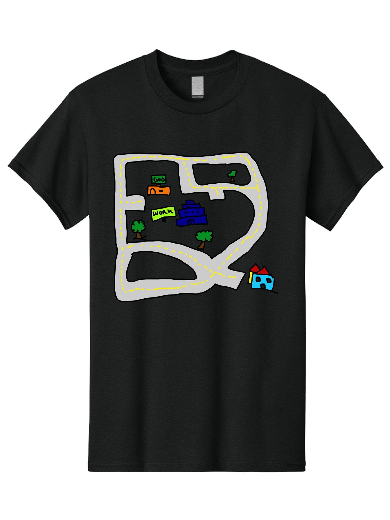 Road-Map Men'S Graphic Tee, 100% Cotton, Comfortable Casual Summer Wear, Machine Washable, Road To Work, Home Sweet Home, Daily Commute, Office Building, Daily Routine, Morning Journey -  Aaa116 29