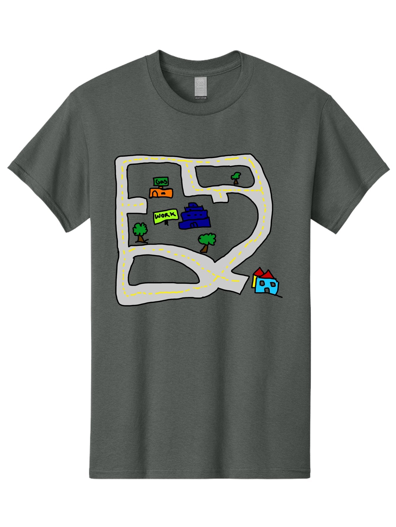 Road-Map Men'S Graphic Tee, 100% Cotton, Comfortable Casual Summer Wear, Machine Washable, Road To Work, Home Sweet Home, Daily Commute, Office Building, Daily Routine, Morning Journey -  Aaa116