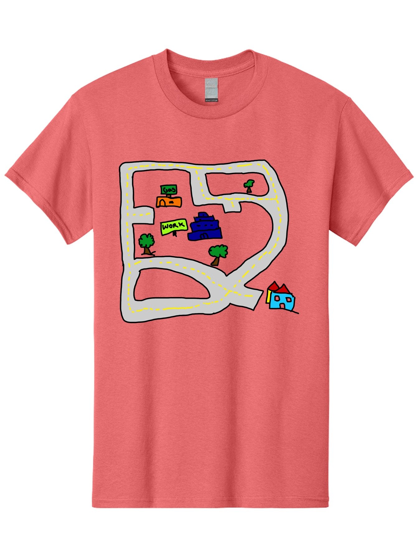 Road-Map Men'S Graphic Tee, 100% Cotton, Comfortable Casual Summer Wear, Machine Washable, Road To Work, Home Sweet Home, Daily Commute, Office Building, Daily Routine, Morning Journey -  Aaa116 13