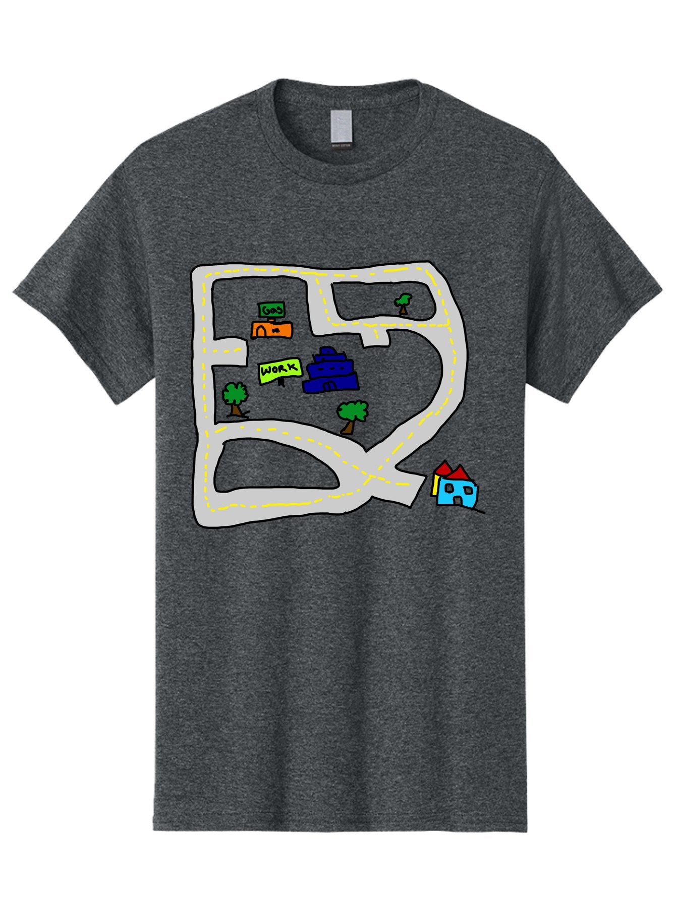 Road-Map Men'S Graphic Tee, 100% Cotton, Comfortable Casual Summer Wear, Machine Washable, Road To Work, Home Sweet Home, Daily Commute, Office Building, Daily Routine, Morning Journey -  Aaa116 3