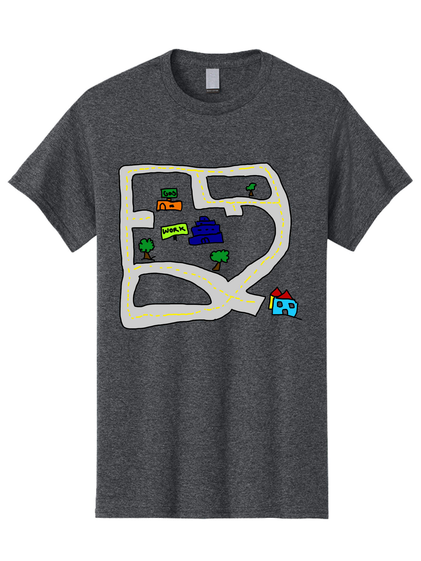 Road-Map Men'S Graphic Tee, 100% Cotton, Comfortable Casual Summer Wear, Machine Washable, Road To Work, Home Sweet Home, Daily Commute, Office Building, Daily Routine, Morning Journey -  Aaa116 19