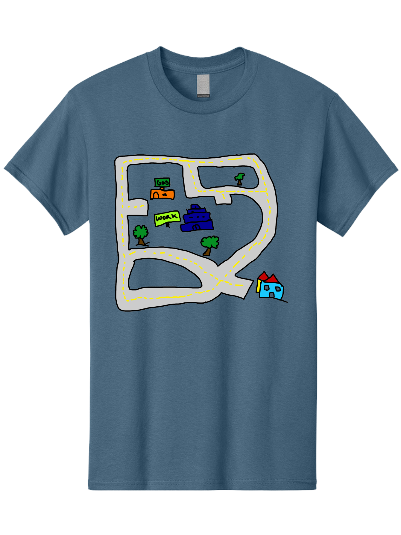 Road-Map Men'S Graphic Tee, 100% Cotton, Comfortable Casual Summer Wear, Machine Washable, Road To Work, Home Sweet Home, Daily Commute, Office Building, Daily Routine, Morning Journey -  Aaa116 3