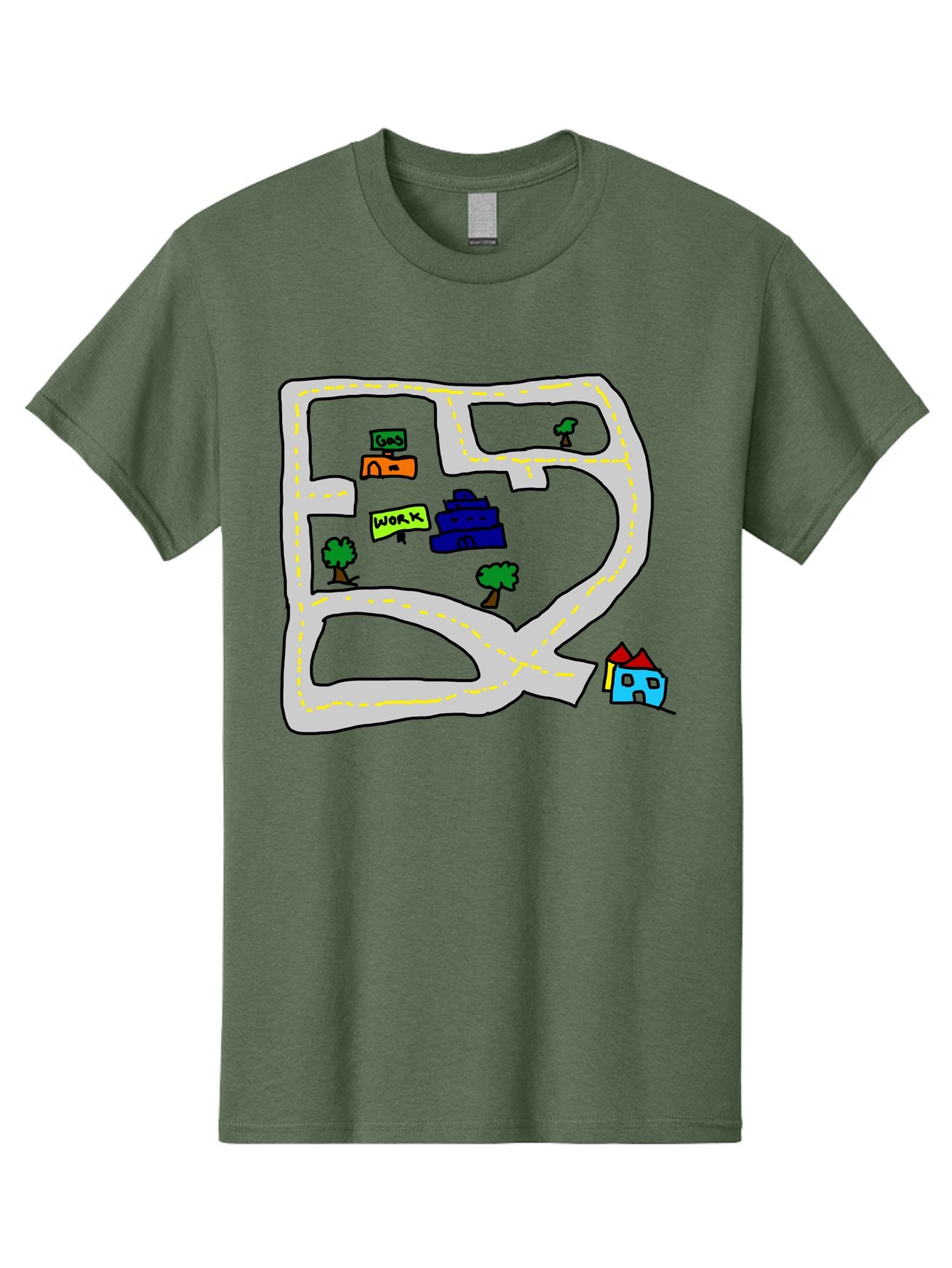 Road-Map Men'S Graphic Tee, 100% Cotton, Comfortable Casual Summer Wear, Machine Washable, Road To Work, Home Sweet Home, Daily Commute, Office Building, Daily Routine, Morning Journey -  Aaa116 19