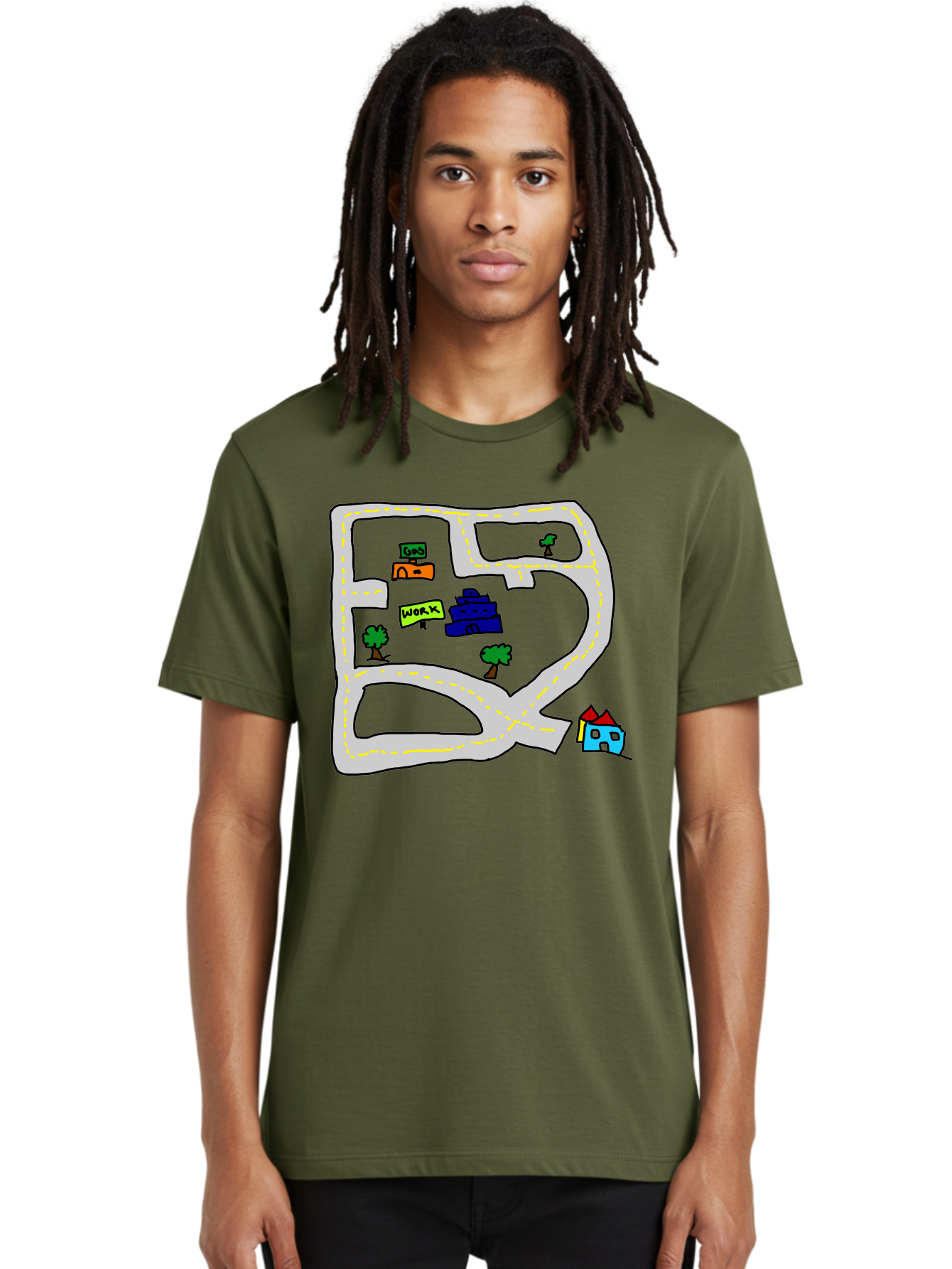 Road-Map Men'S Graphic Tee, 100% Cotton, Comfortable Casual Summer Wear, Machine Washable, Road To Work, Home Sweet Home, Daily Commute, Office Building, Daily Routine, Morning Journey -  Aaa116 6