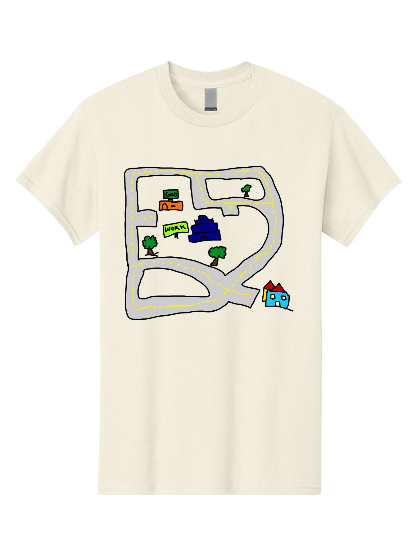 Road-Map Men'S Graphic Tee, 100% Cotton, Comfortable Casual Summer Wear, Machine Washable, Road To Work, Home Sweet Home, Daily Commute, Office Building, Daily Routine, Morning Journey -  Aaa116 27