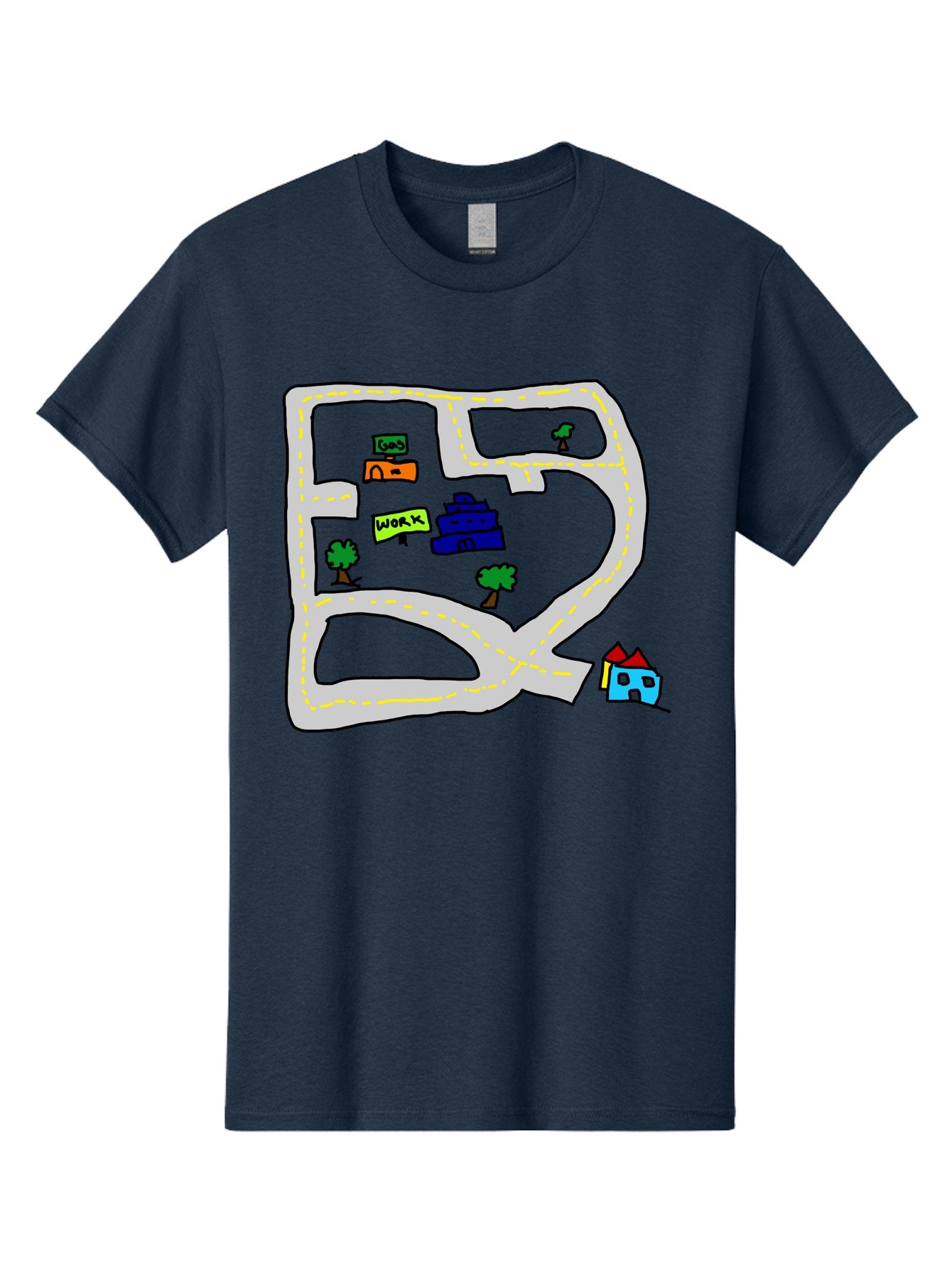 Road-Map Men'S Graphic Tee, 100% Cotton, Comfortable Casual Summer Wear, Machine Washable, Road To Work, Home Sweet Home, Daily Commute, Office Building, Daily Routine, Morning Journey -  Aaa116 21