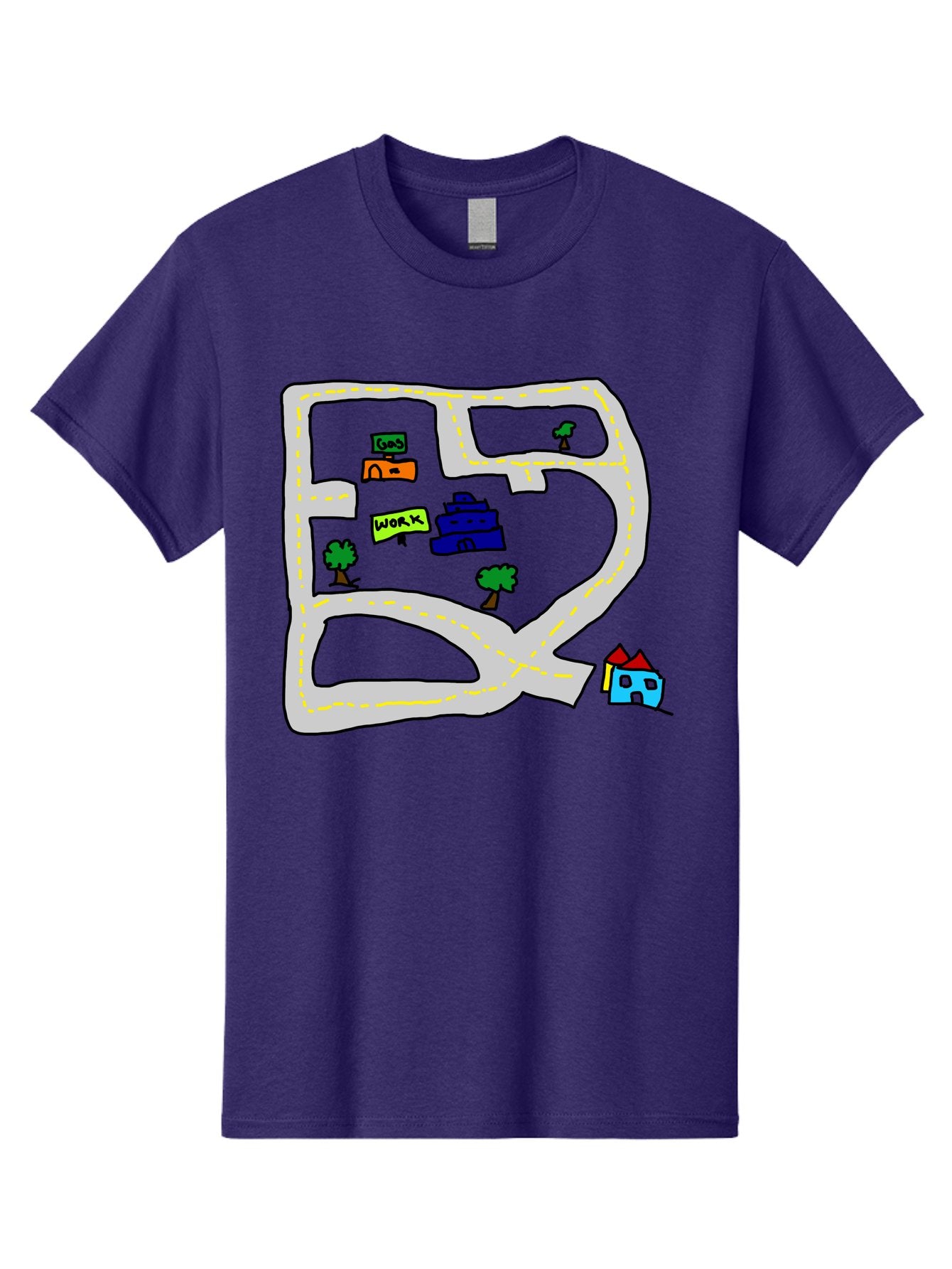 Road-Map Men'S Graphic Tee, 100% Cotton, Comfortable Casual Summer Wear, Machine Washable, Road To Work, Home Sweet Home, Daily Commute, Office Building, Daily Routine, Morning Journey -  Aaa116 23