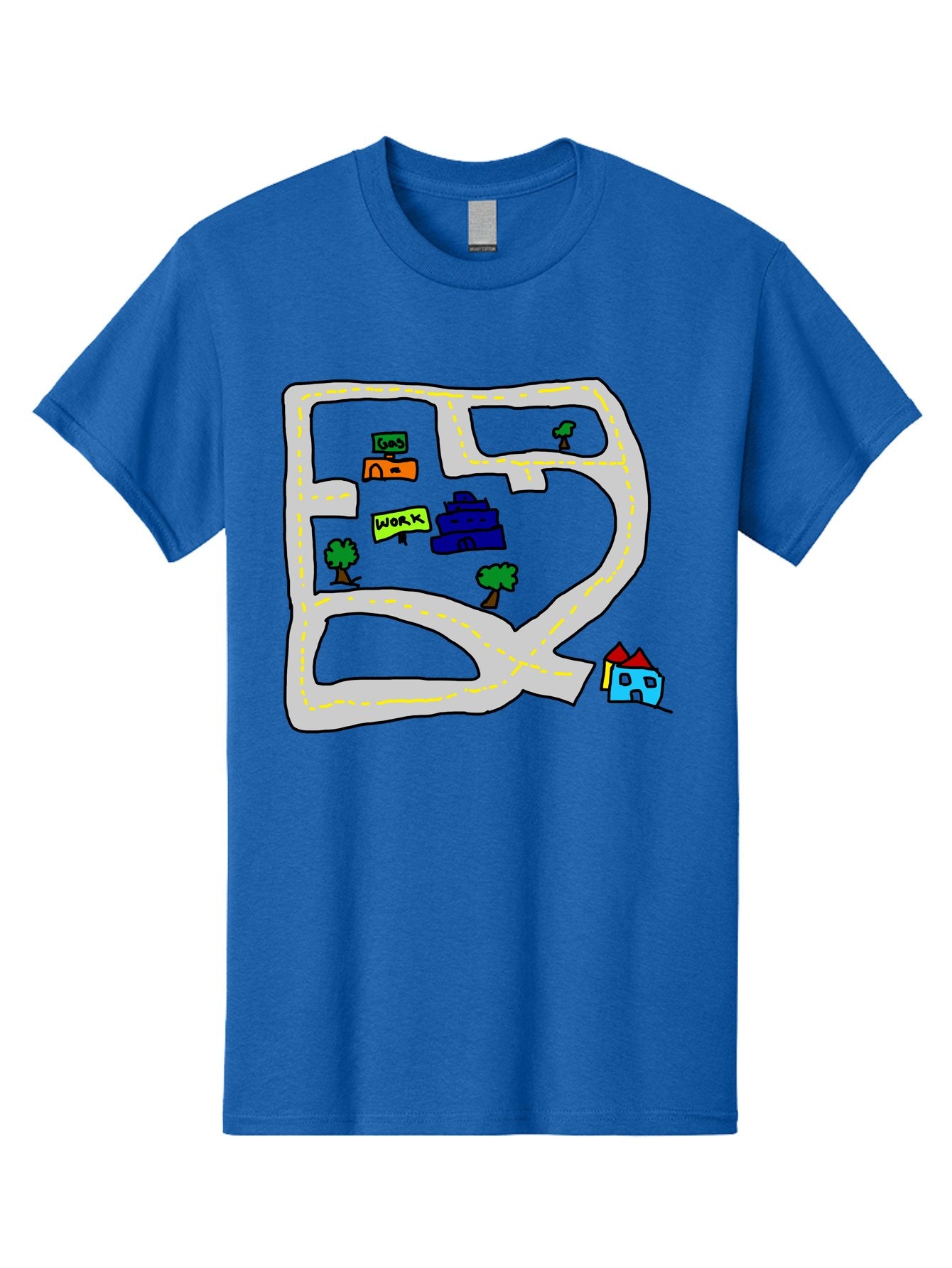 Road-Map Men'S Graphic Tee, 100% Cotton, Comfortable Casual Summer Wear, Machine Washable, Road To Work, Home Sweet Home, Daily Commute, Office Building, Daily Routine, Morning Journey -  Aaa116 11