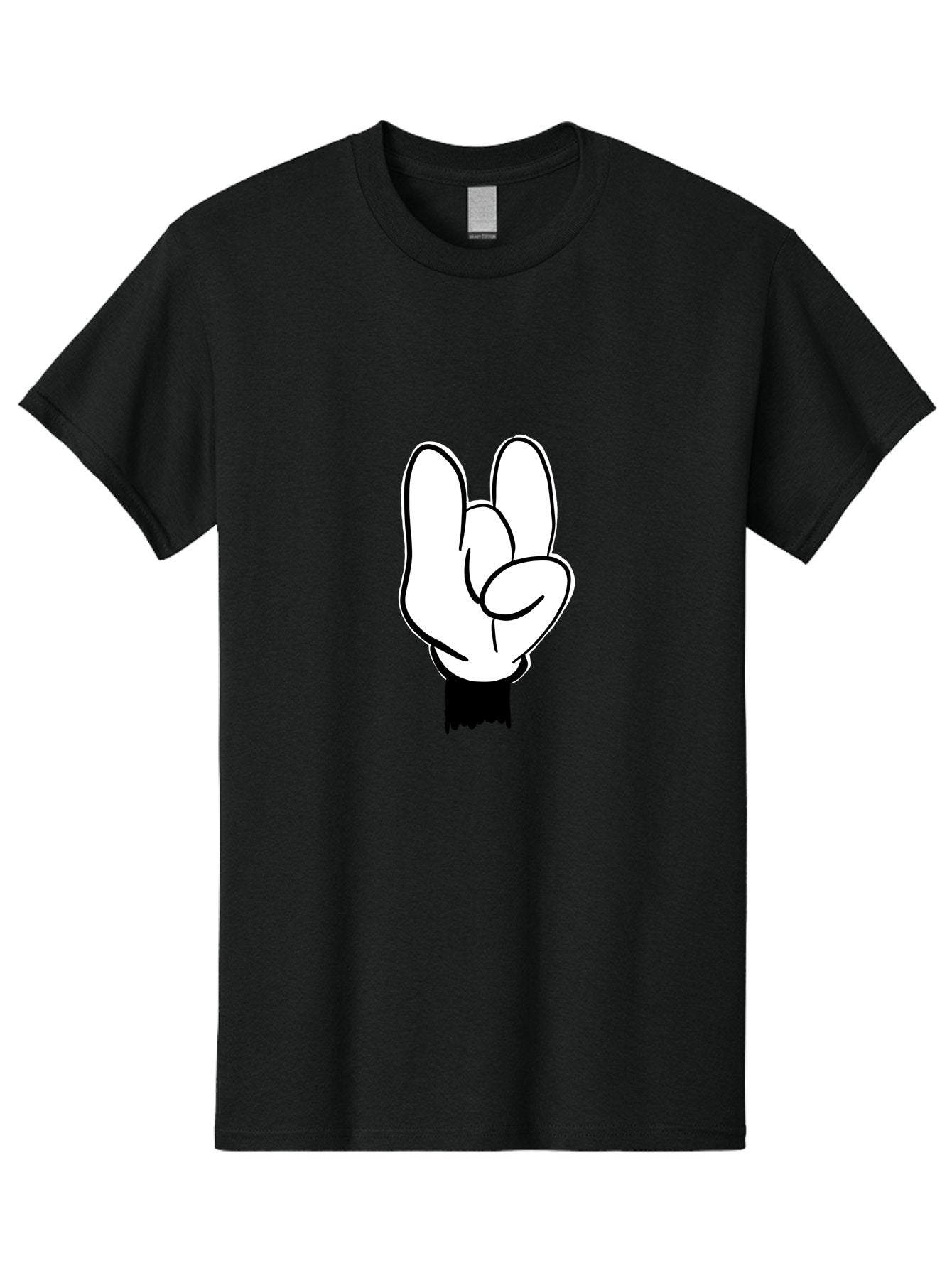Rock-On-Hand Men'S Graphic Tee, 100% Cotton, Comfortable Casual Summer Wear, Machine Washable, Hand Gesture, Peace Sign, Cartoon Illustration, White Hand, Black Sleeve, Simple Design, Symbol Of Peace, Illustration Art, Graphic Design -  Aaa117 19