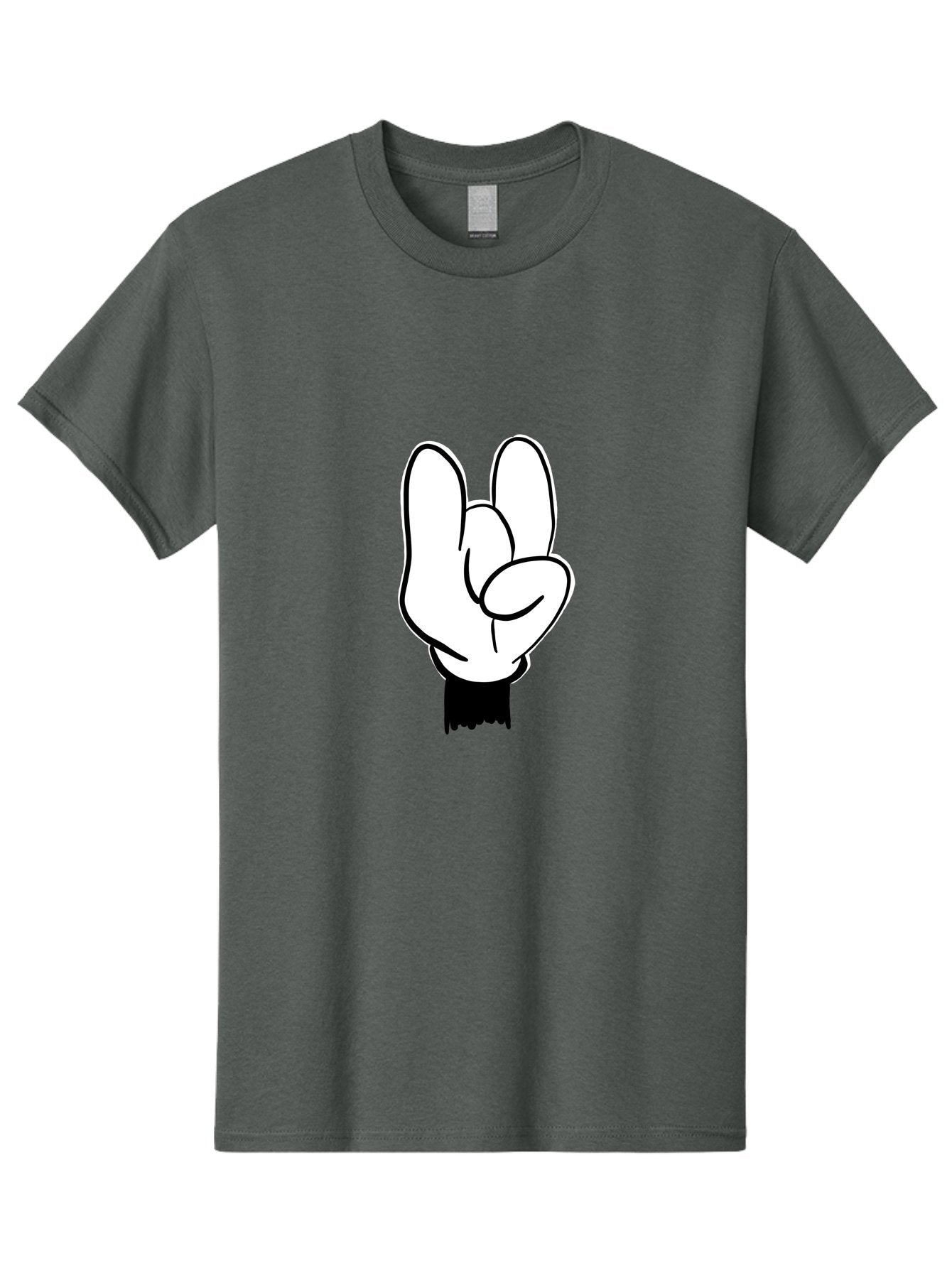Rock-On-Hand Men'S Graphic Tee, 100% Cotton, Comfortable Casual Summer Wear, Machine Washable, Hand Gesture, Peace Sign, Cartoon Illustration, White Hand, Black Sleeve, Simple Design, Symbol Of Peace, Illustration Art, Graphic Design -  Aaa117 21