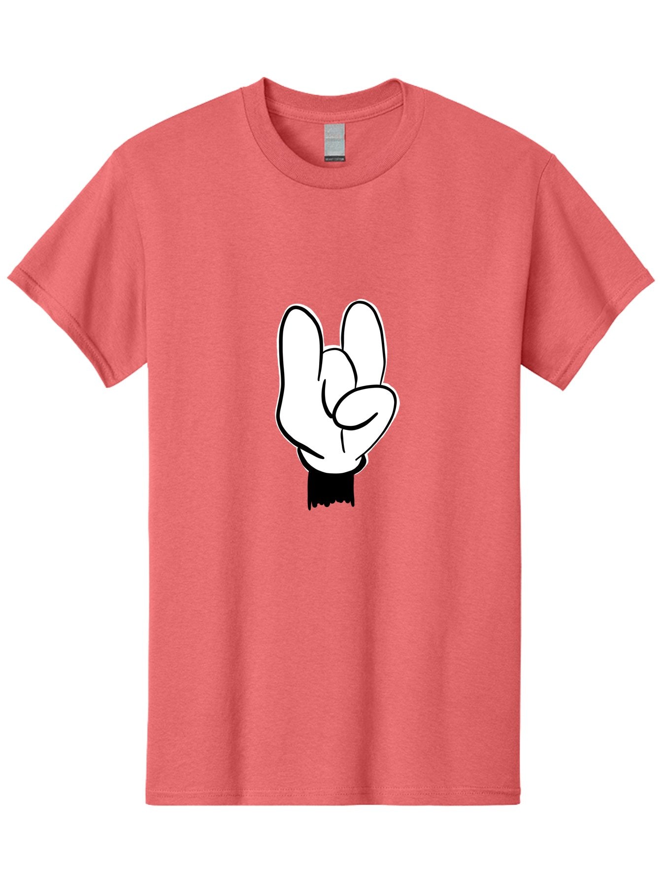 Rock-On-Hand Men'S Graphic Tee, 100% Cotton, Comfortable Casual Summer Wear, Machine Washable, Hand Gesture, Peace Sign, Cartoon Illustration, White Hand, Black Sleeve, Simple Design, Symbol Of Peace, Illustration Art, Graphic Design -  Aaa117 3