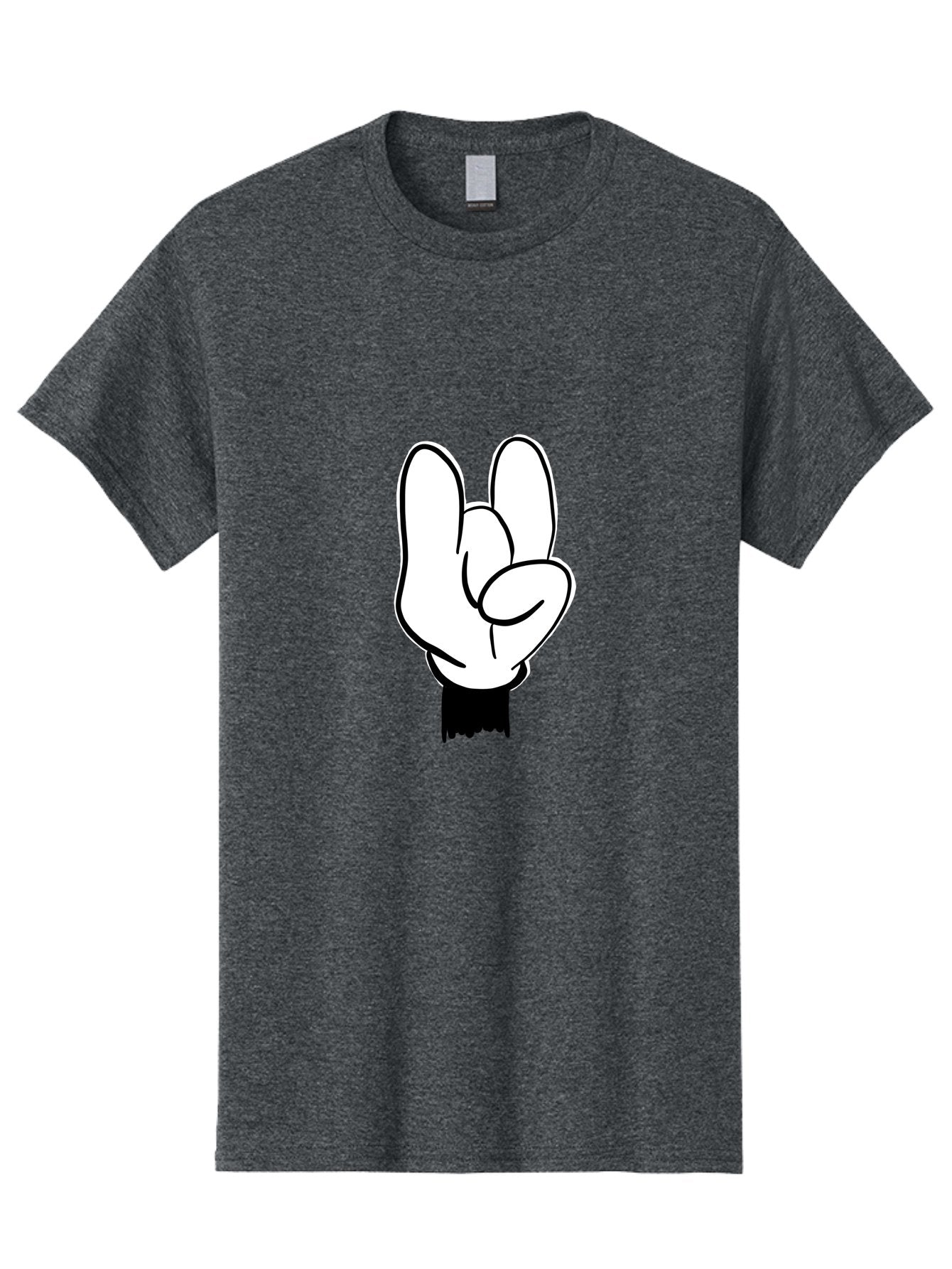 Rock-On-Hand Men'S Graphic Tee, 100% Cotton, Comfortable Casual Summer Wear, Machine Washable, Hand Gesture, Peace Sign, Cartoon Illustration, White Hand, Black Sleeve, Simple Design, Symbol Of Peace, Illustration Art, Graphic Design -  Aaa117