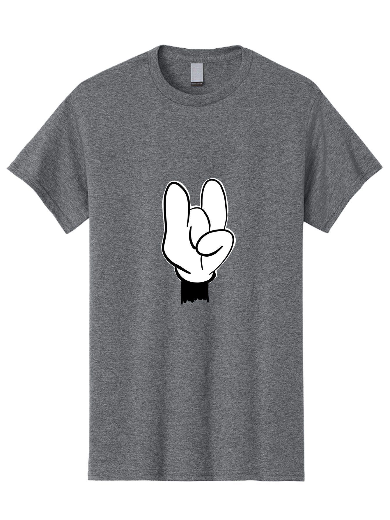 Rock-On-Hand Men'S Graphic Tee, 100% Cotton, Comfortable Casual Summer Wear, Machine Washable, Hand Gesture, Peace Sign, Cartoon Illustration, White Hand, Black Sleeve, Simple Design, Symbol Of Peace, Illustration Art, Graphic Design -  Aaa117 5