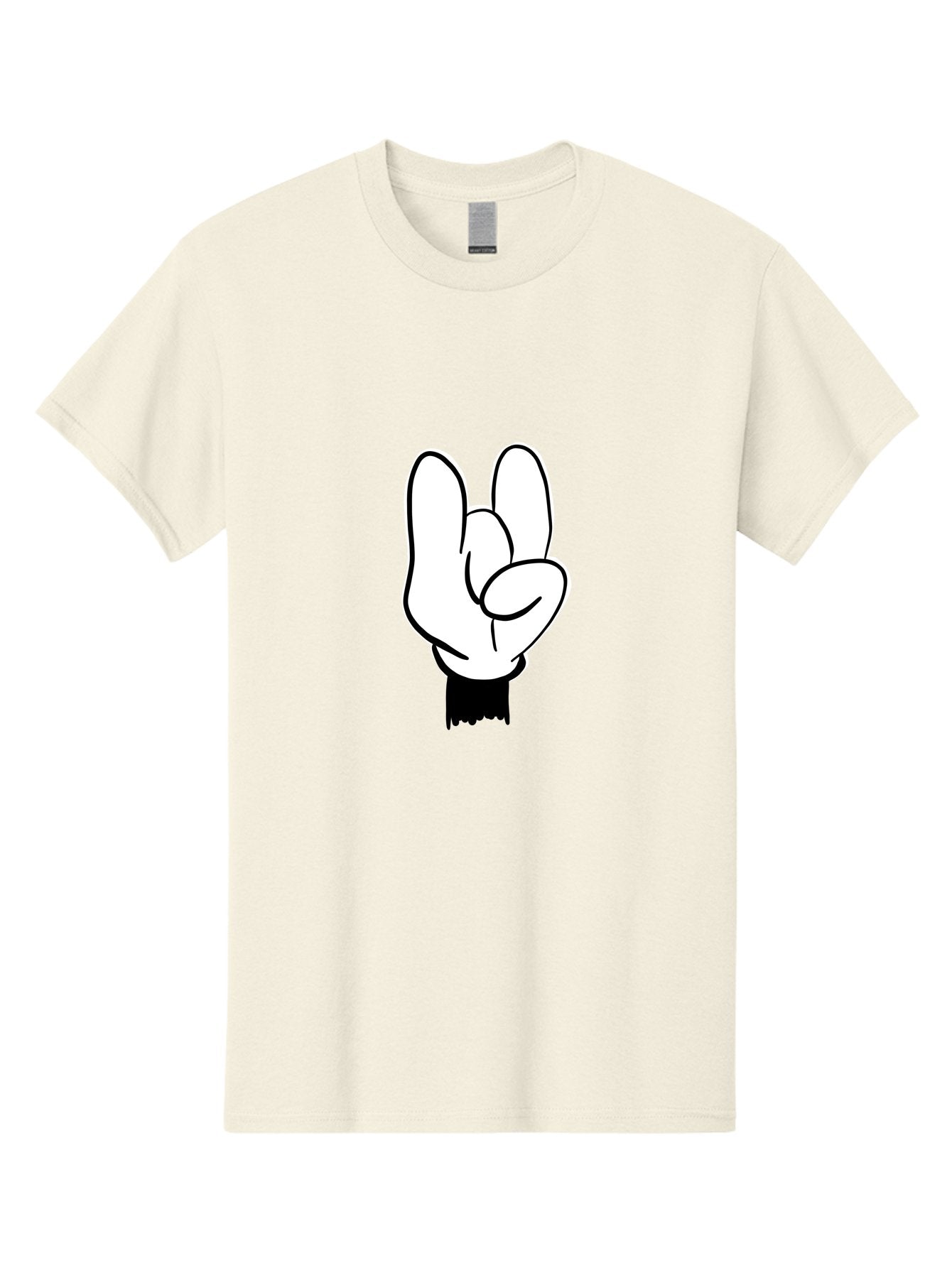 Rock-On-Hand Men'S Graphic Tee, 100% Cotton, Comfortable Casual Summer Wear, Machine Washable, Hand Gesture, Peace Sign, Cartoon Illustration, White Hand, Black Sleeve, Simple Design, Symbol Of Peace, Illustration Art, Graphic Design -  Aaa117 17