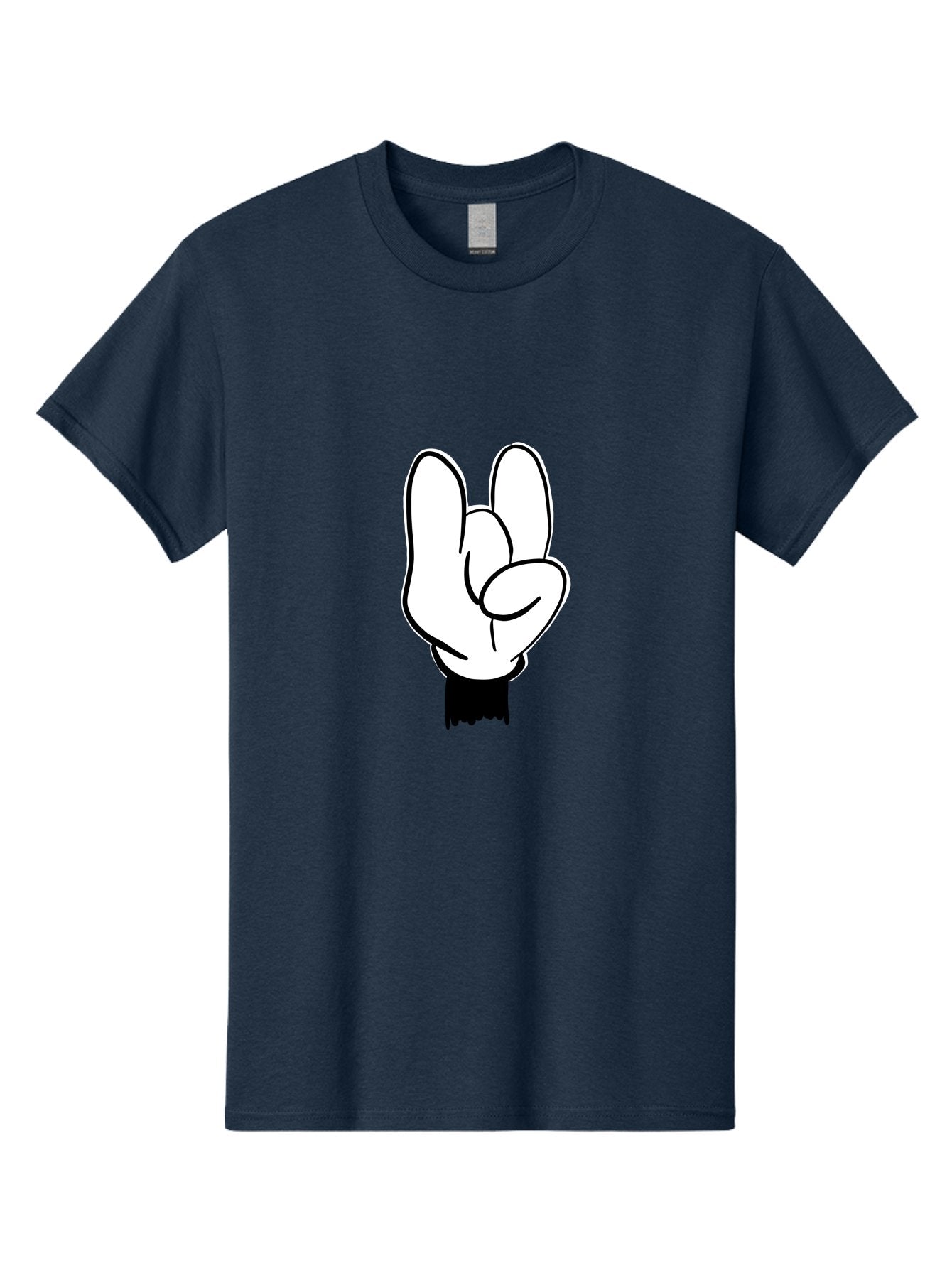 Rock-On-Hand Men'S Graphic Tee, 100% Cotton, Comfortable Casual Summer Wear, Machine Washable, Hand Gesture, Peace Sign, Cartoon Illustration, White Hand, Black Sleeve, Simple Design, Symbol Of Peace, Illustration Art, Graphic Design -  Aaa117 13