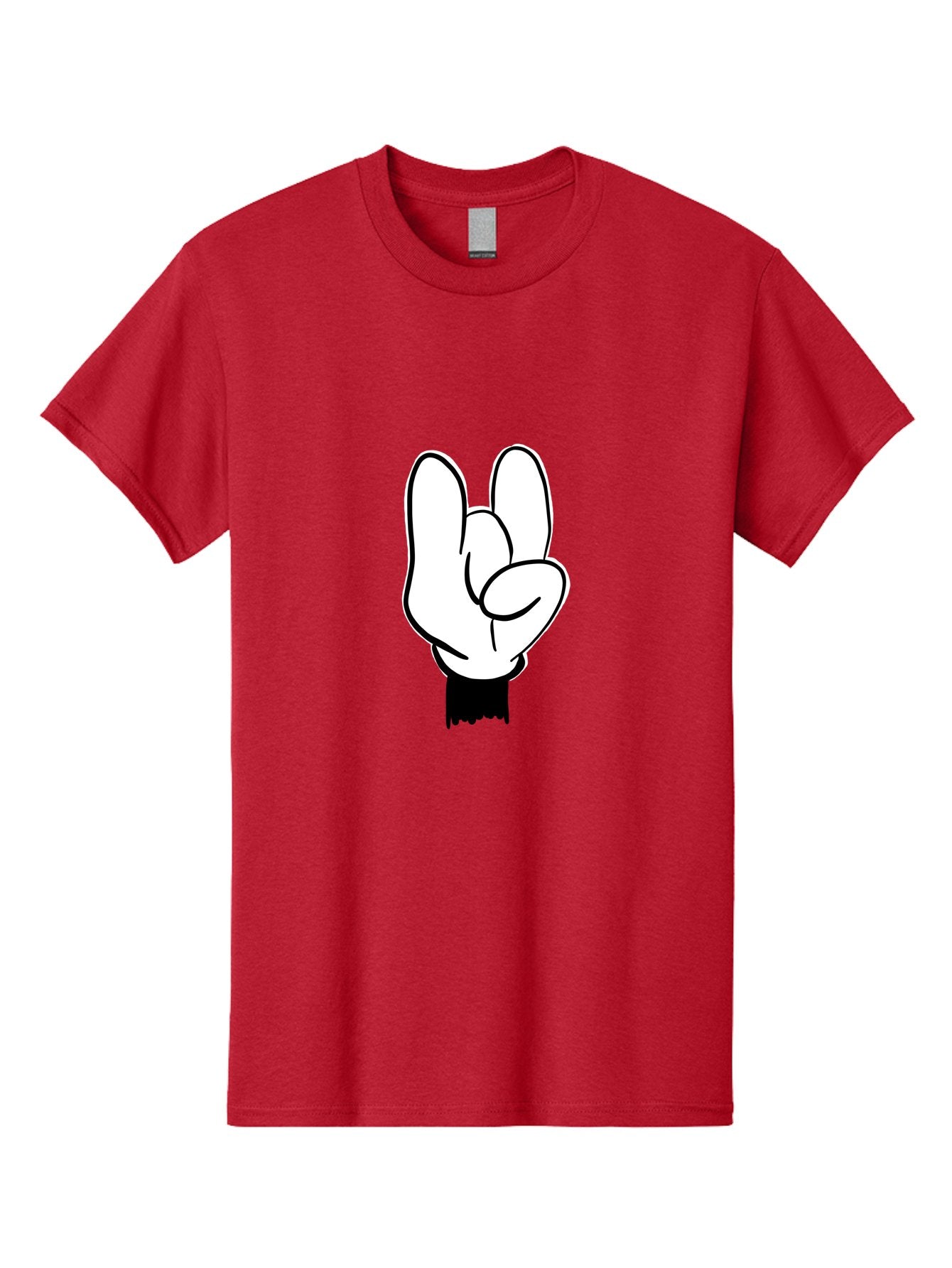 Rock-On-Hand Men'S Graphic Tee, 100% Cotton, Comfortable Casual Summer Wear, Machine Washable, Hand Gesture, Peace Sign, Cartoon Illustration, White Hand, Black Sleeve, Simple Design, Symbol Of Peace, Illustration Art, Graphic Design -  Aaa117 29
