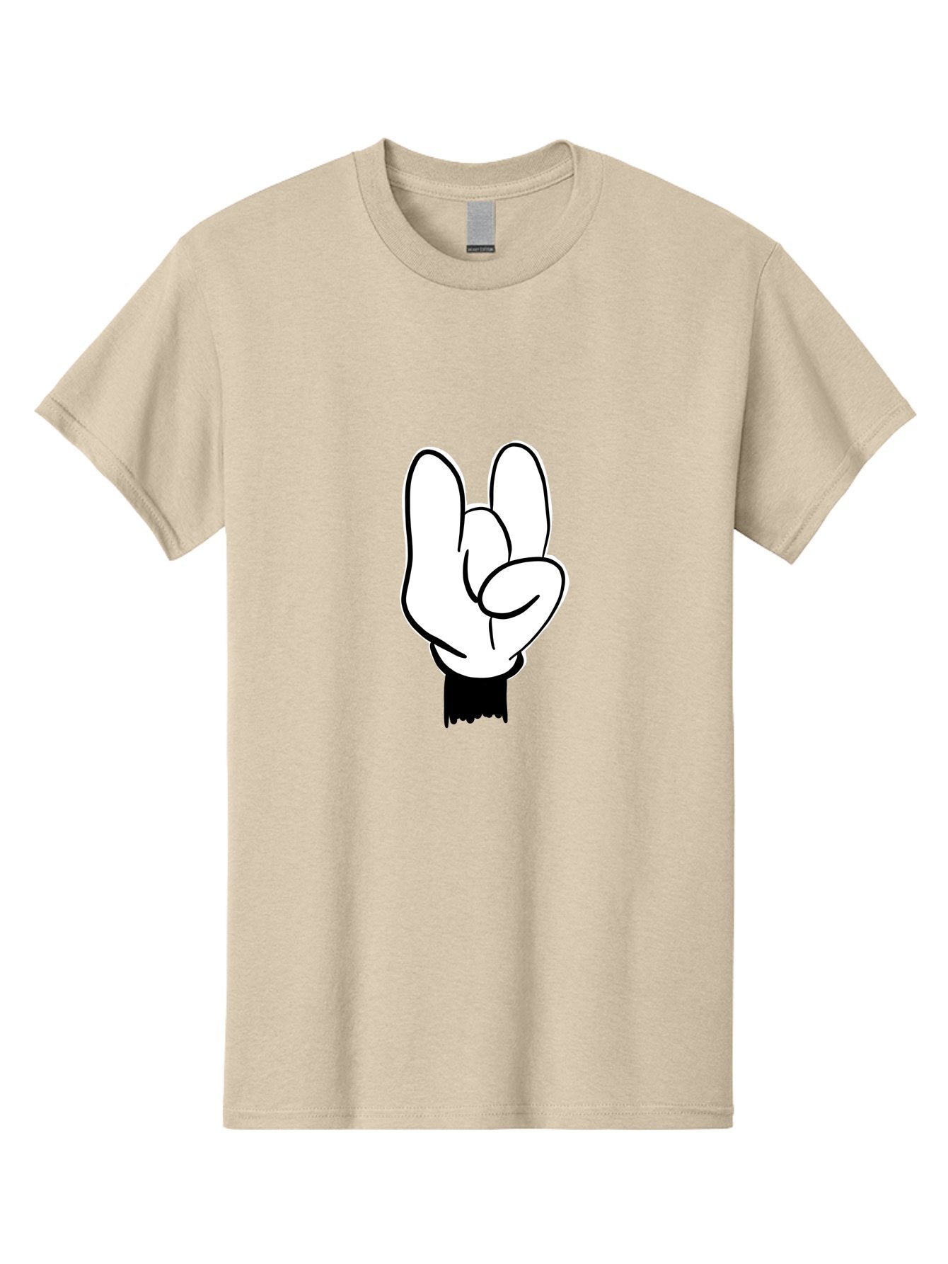 Rock-On-Hand Men'S Graphic Tee, 100% Cotton, Comfortable Casual Summer Wear, Machine Washable, Hand Gesture, Peace Sign, Cartoon Illustration, White Hand, Black Sleeve, Simple Design, Symbol Of Peace, Illustration Art, Graphic Design -  Aaa117 23