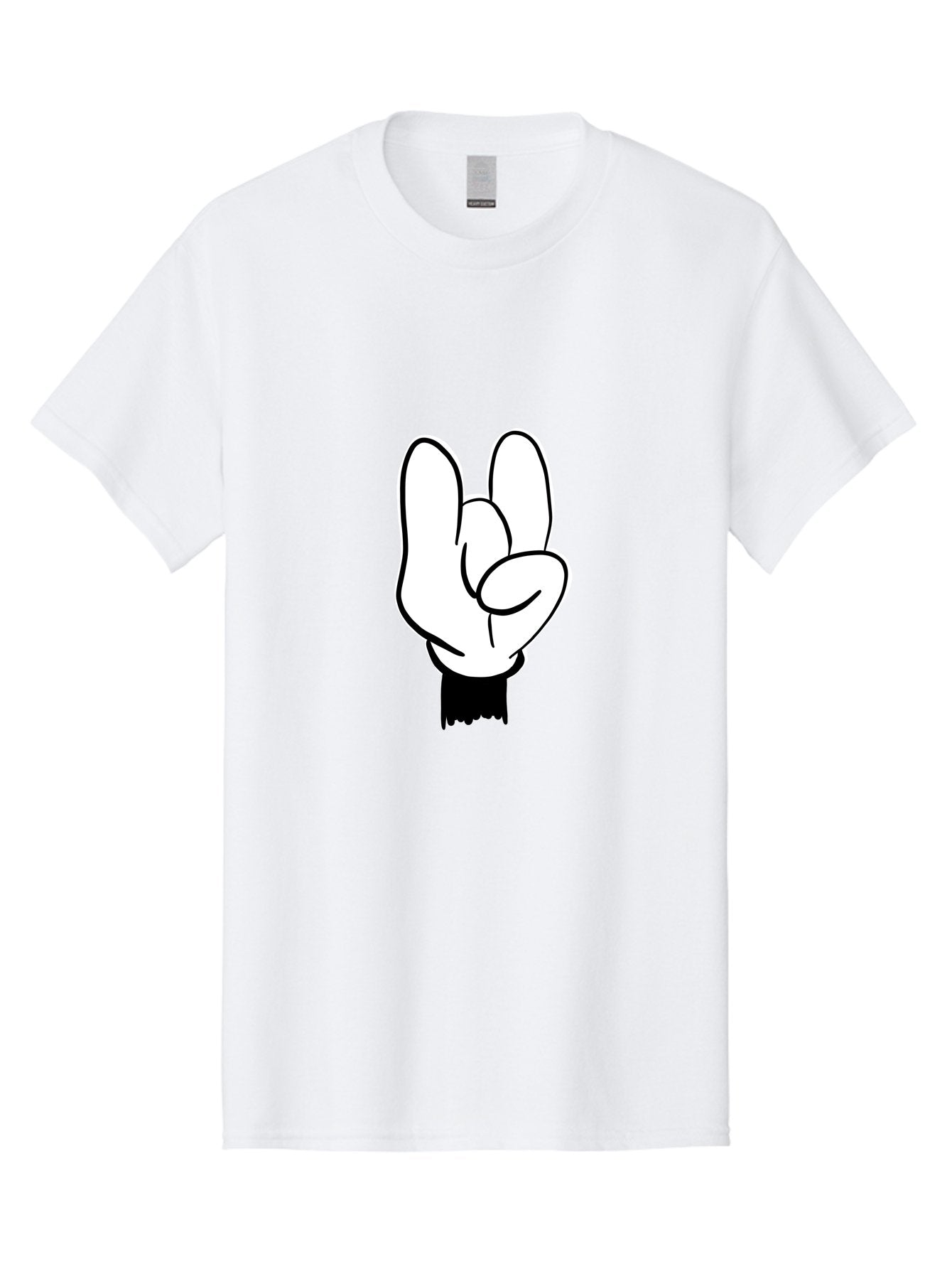Rock-On-Hand Men'S Graphic Tee, 100% Cotton, Comfortable Casual Summer Wear, Machine Washable, Hand Gesture, Peace Sign, Cartoon Illustration, White Hand, Black Sleeve, Simple Design, Symbol Of Peace, Illustration Art, Graphic Design -  Aaa117 25