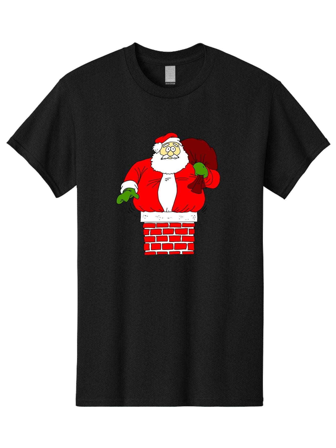 Santa-Claus Men'S Graphic Tee, 100% Cotton, Comfortable Casual Summer Wear, Machine Washable, Santa Claus Emerging From A Chimney, Christmas Magic, Festive Season, Holiday Cheer, Jolly Old Man, Gift Giving, Red Suit, White Beard, -  Aaa118