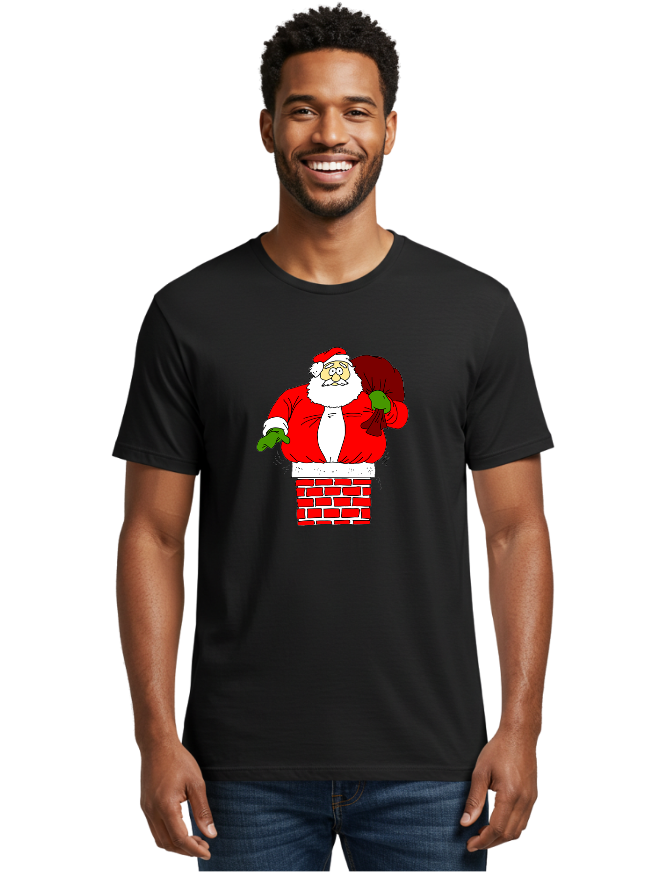 Santa-Claus Men'S Graphic Tee, 100% Cotton, Comfortable Casual Summer Wear, Machine Washable, Santa Claus Emerging From A Chimney, Christmas Magic, Festive Season, Holiday Cheer, Jolly Old Man, Gift Giving, Red Suit, White Beard, -  Aaa118 16