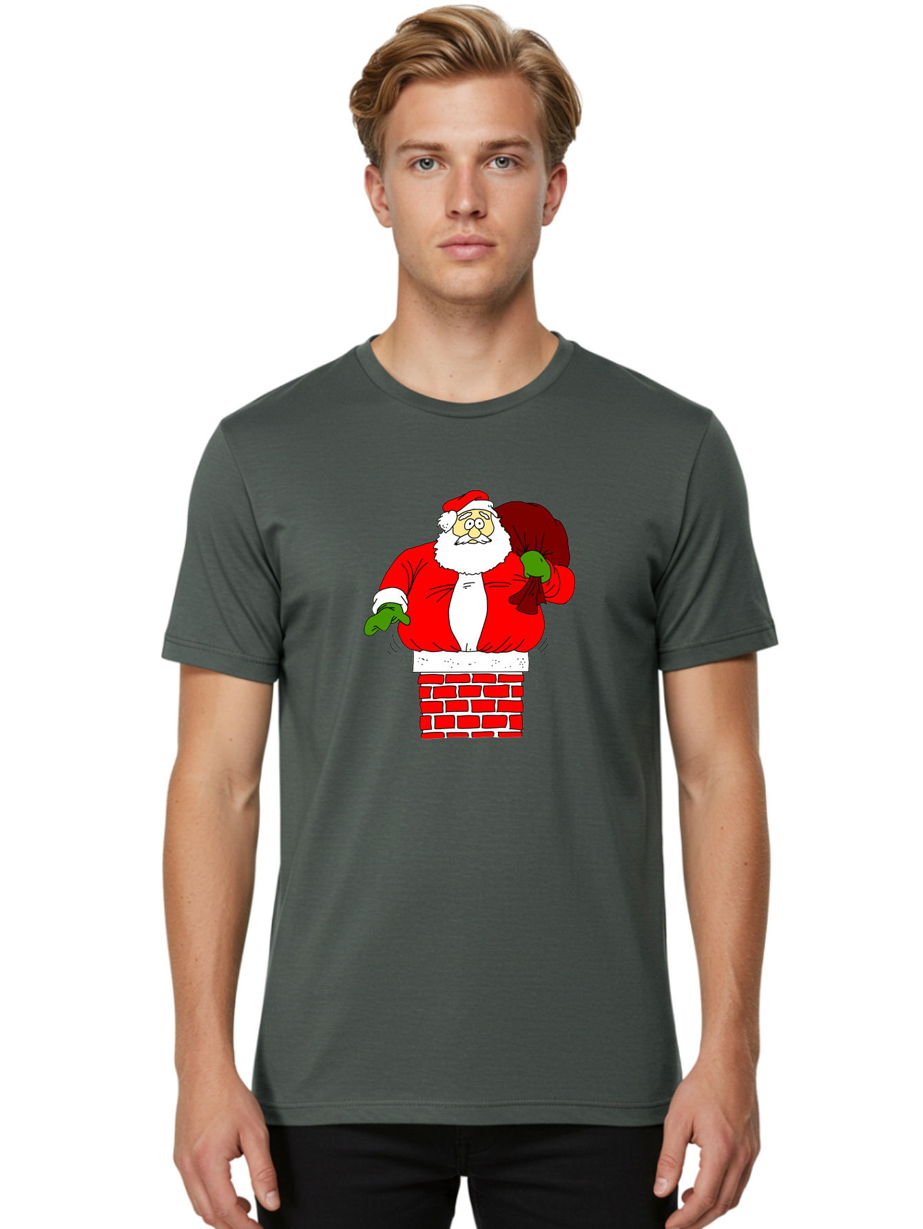 Santa-Claus Men'S Graphic Tee, 100% Cotton, Comfortable Casual Summer Wear, Machine Washable, Santa Claus Emerging From A Chimney, Christmas Magic, Festive Season, Holiday Cheer, Jolly Old Man, Gift Giving, Red Suit, White Beard, -  Aaa118 6