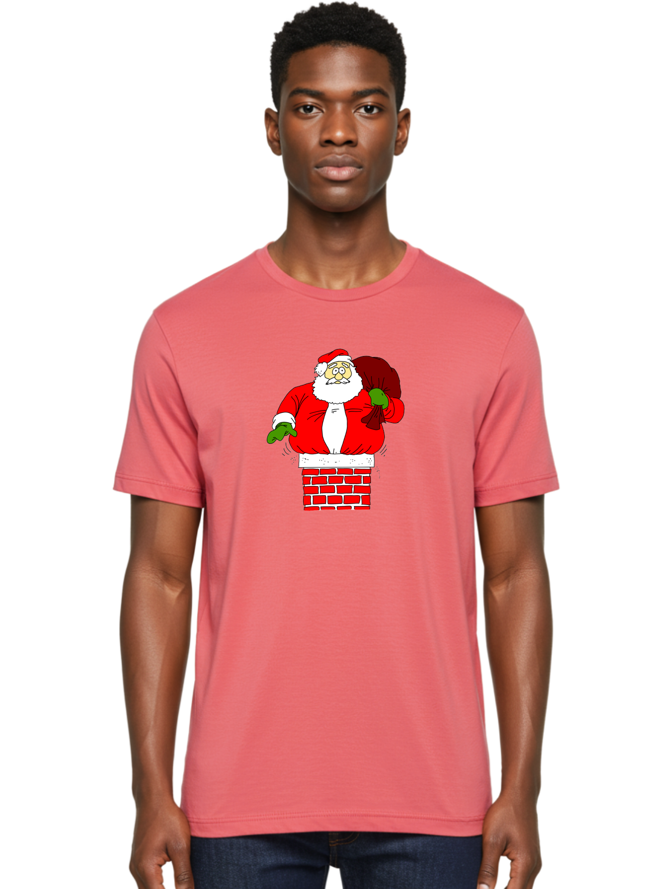 Santa-Claus Men'S Graphic Tee, 100% Cotton, Comfortable Casual Summer Wear, Machine Washable, Santa Claus Emerging From A Chimney, Christmas Magic, Festive Season, Holiday Cheer, Jolly Old Man, Gift Giving, Red Suit, White Beard, -  Aaa118 12