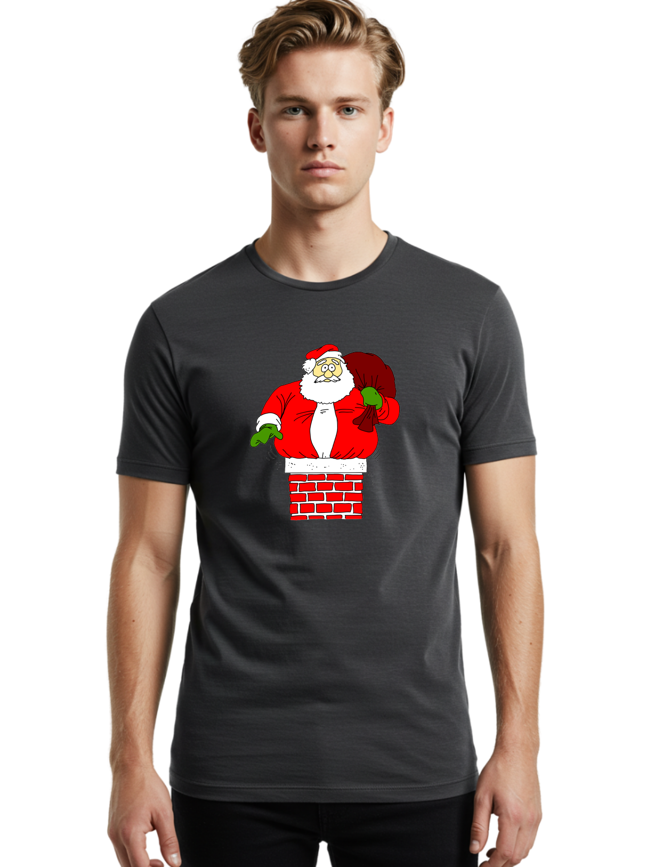 Santa-Claus Men'S Graphic Tee, 100% Cotton, Comfortable Casual Summer Wear, Machine Washable, Santa Claus Emerging From A Chimney, Christmas Magic, Festive Season, Holiday Cheer, Jolly Old Man, Gift Giving, Red Suit, White Beard, -  Aaa118 8